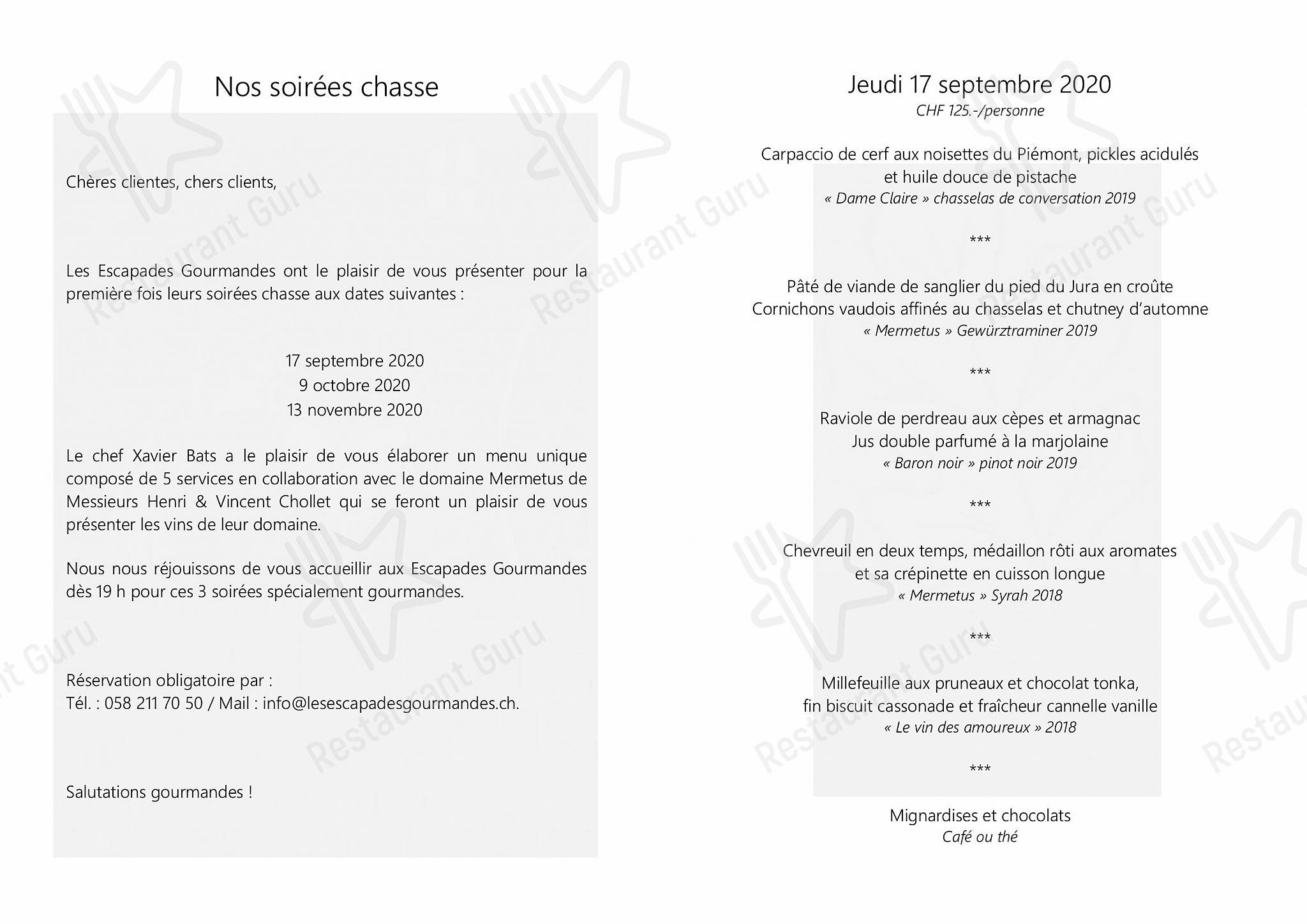 Menu di Les Escapades Gourmandes - Bistro Menu