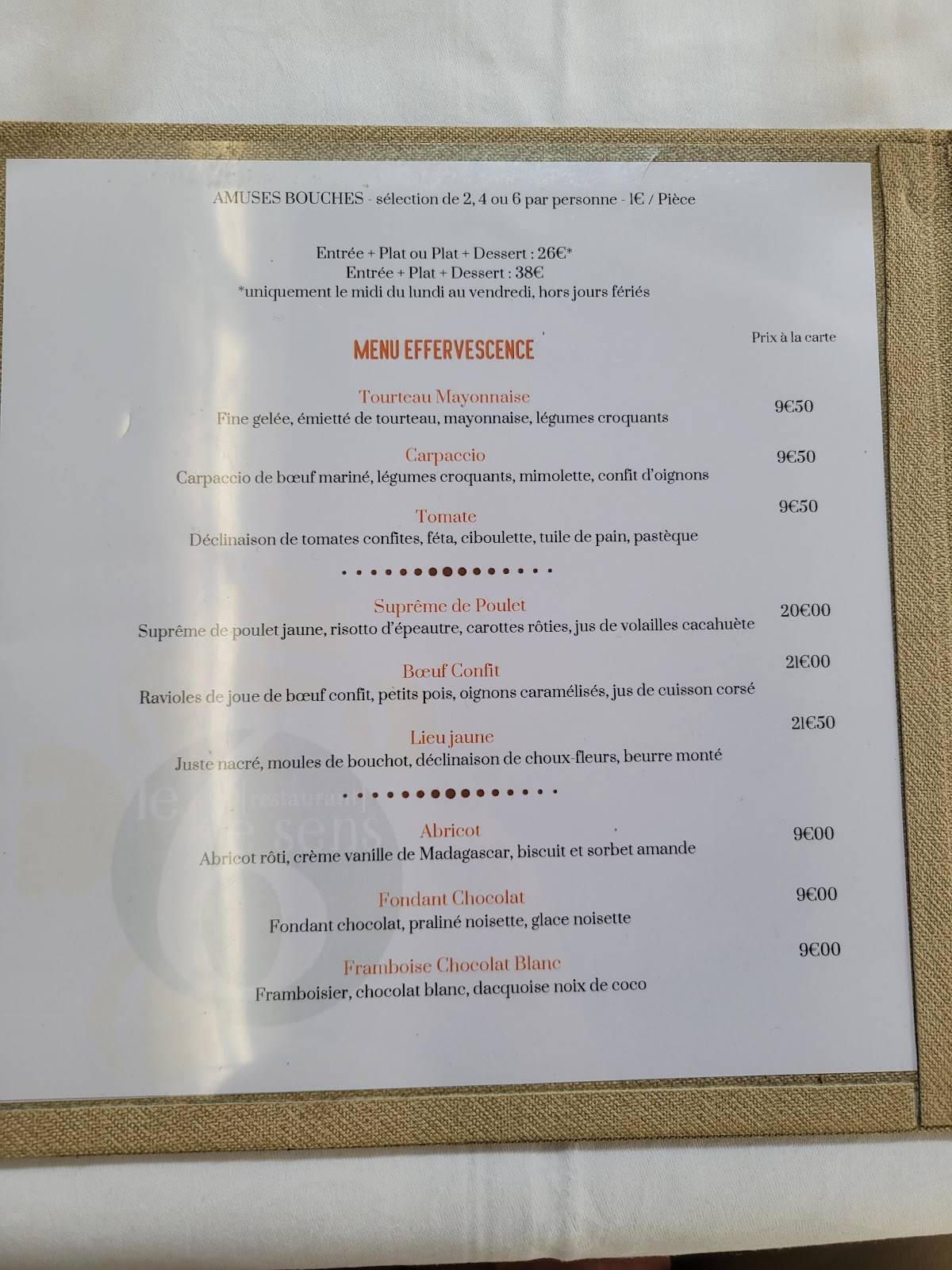 Menu de Le 6ème Sens