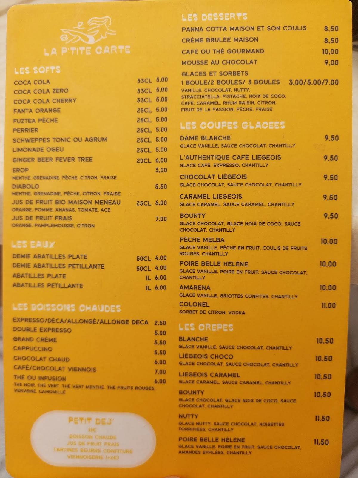 Menu de Café des Baigneuses (anciennement Le Cap) - Moulleau
