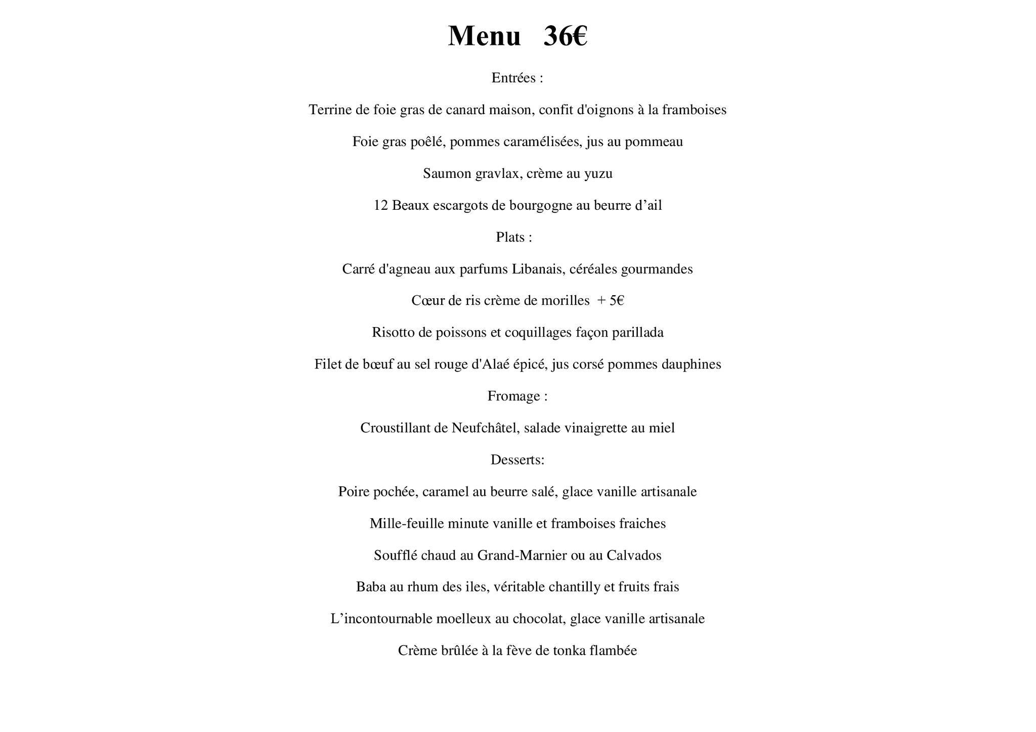 Menu de Le Chabada Restaurant