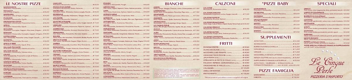 Menu di Le Cinque Perle Rovato 