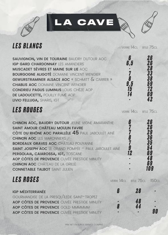 Menu de Le Cirque - Beaubourg
