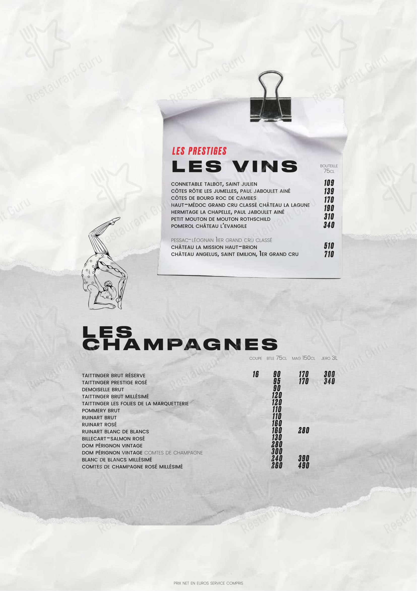 Menu pour Le Cirque - Beaubourg - Menu
