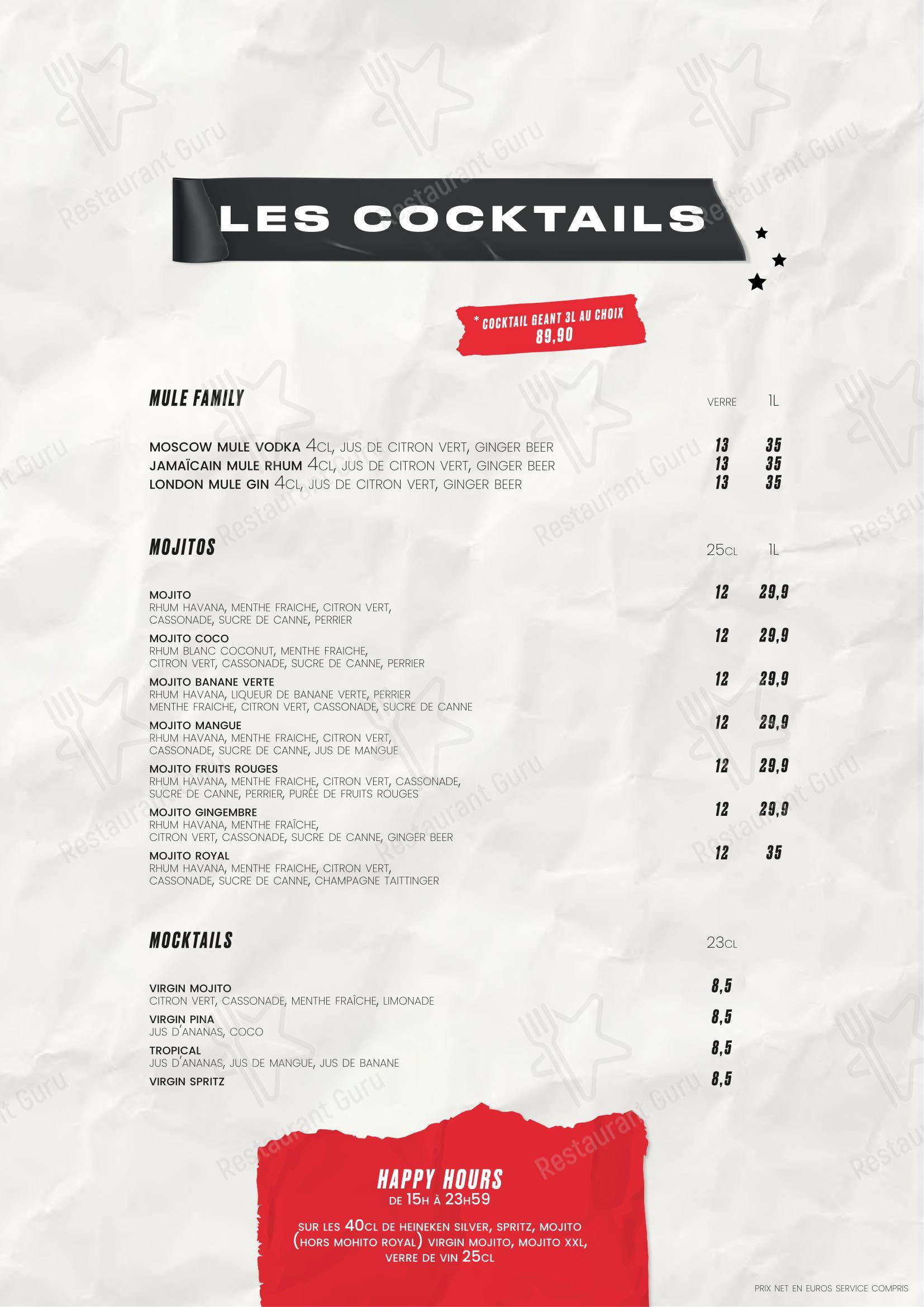 Le Cirque - Beaubourg dans Paris - Menu