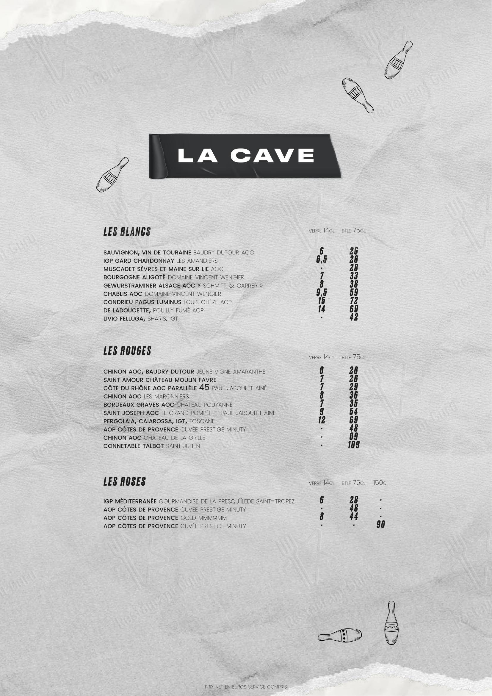 Menu pour Le Cirque - Beaubourg dans Paris