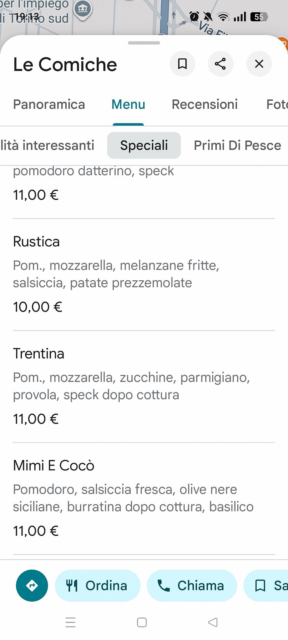 Menu di Ristorante Pizzeria Le Comiche 