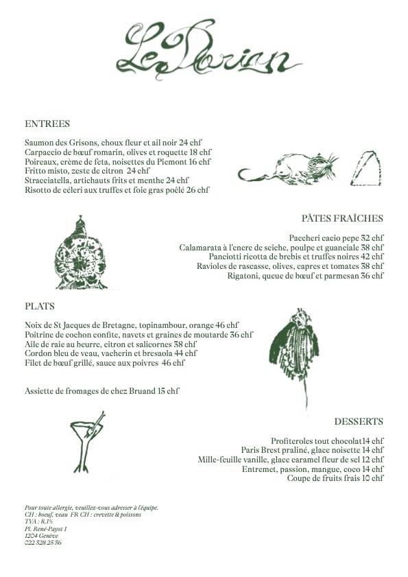Menu de Le Dorian