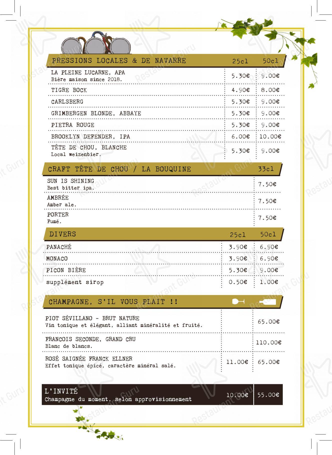 Le Flech dans Reims - Menu
