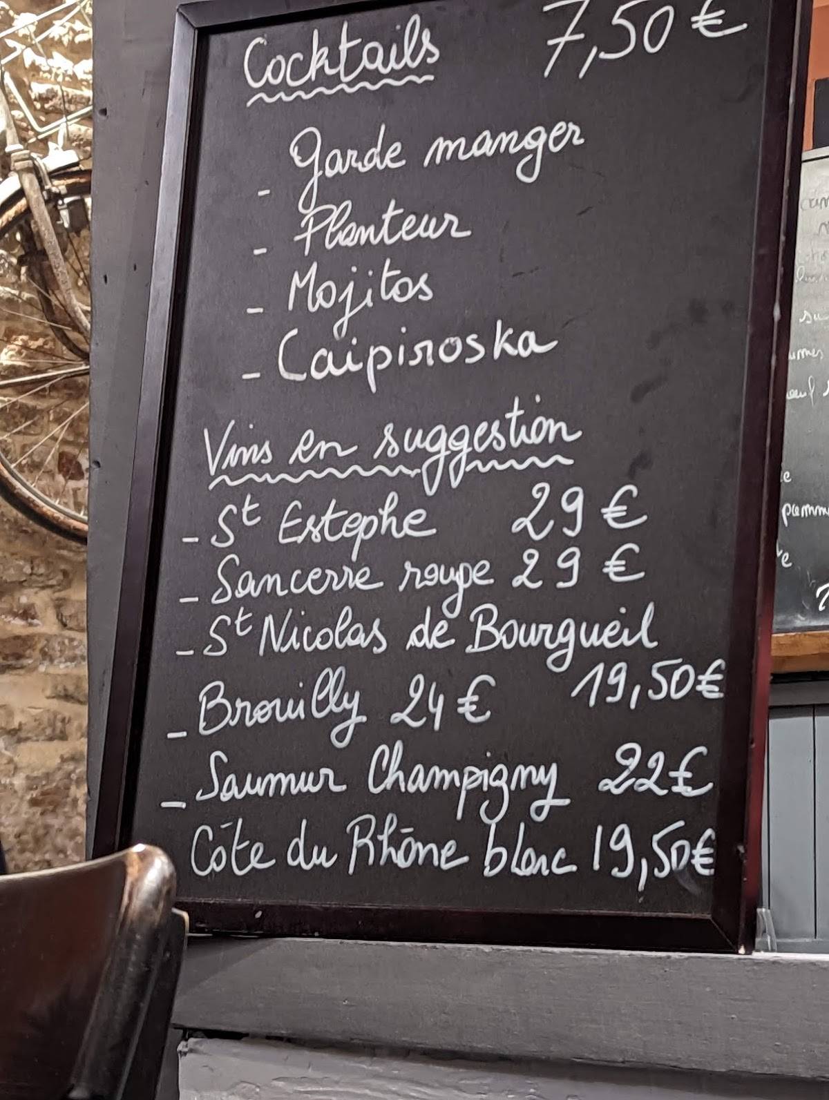 Menu at Le Garde-Manger restaurant, Le Havre