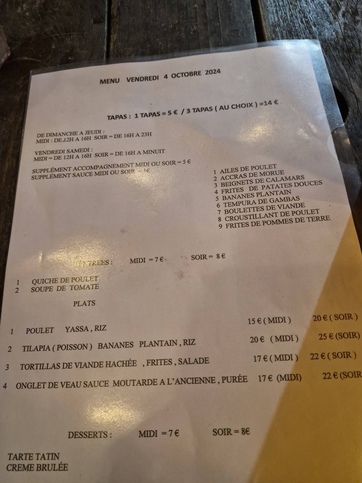 Menu de Le Jip's