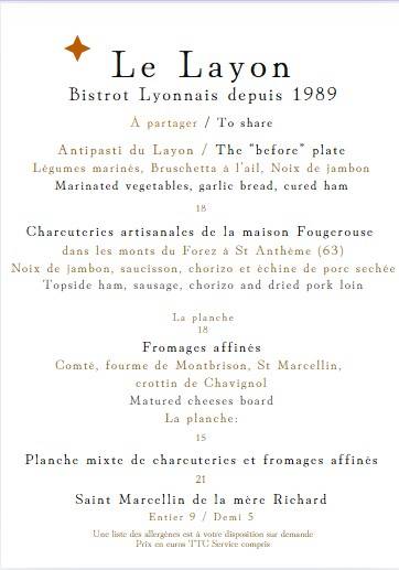 Menu de Le Layon