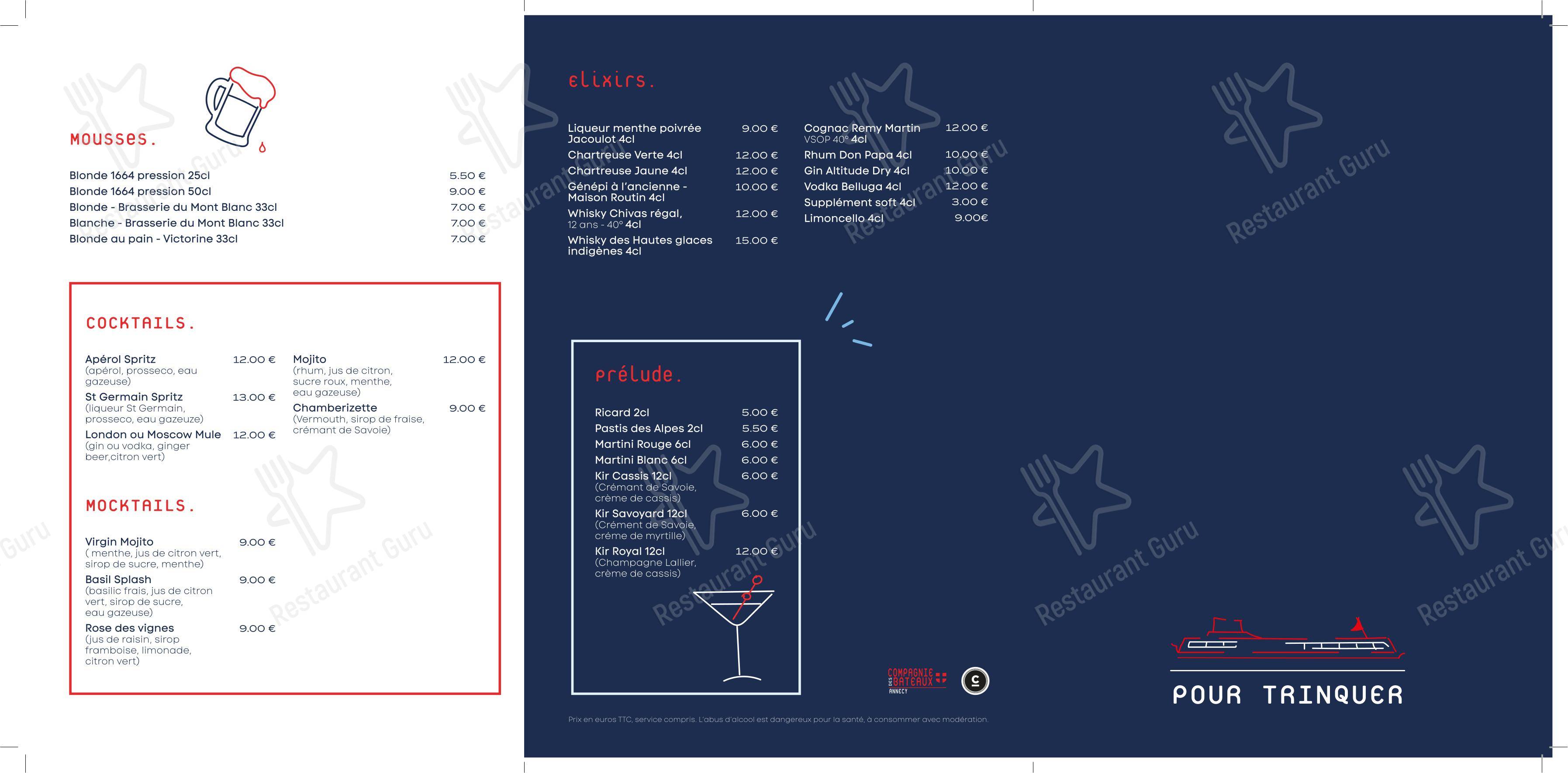 Menu pour Le Libellule - Bateau Restaurant restaurant