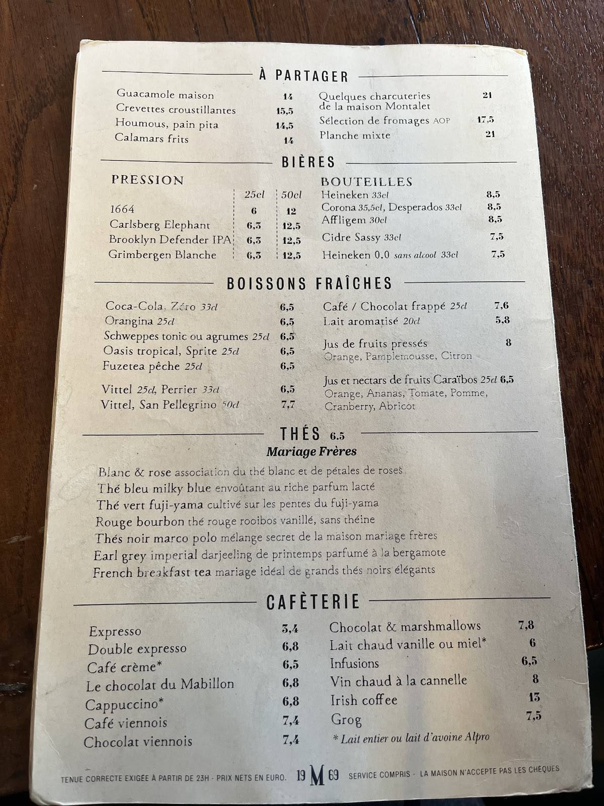Menu de Le Mabillon - Paris