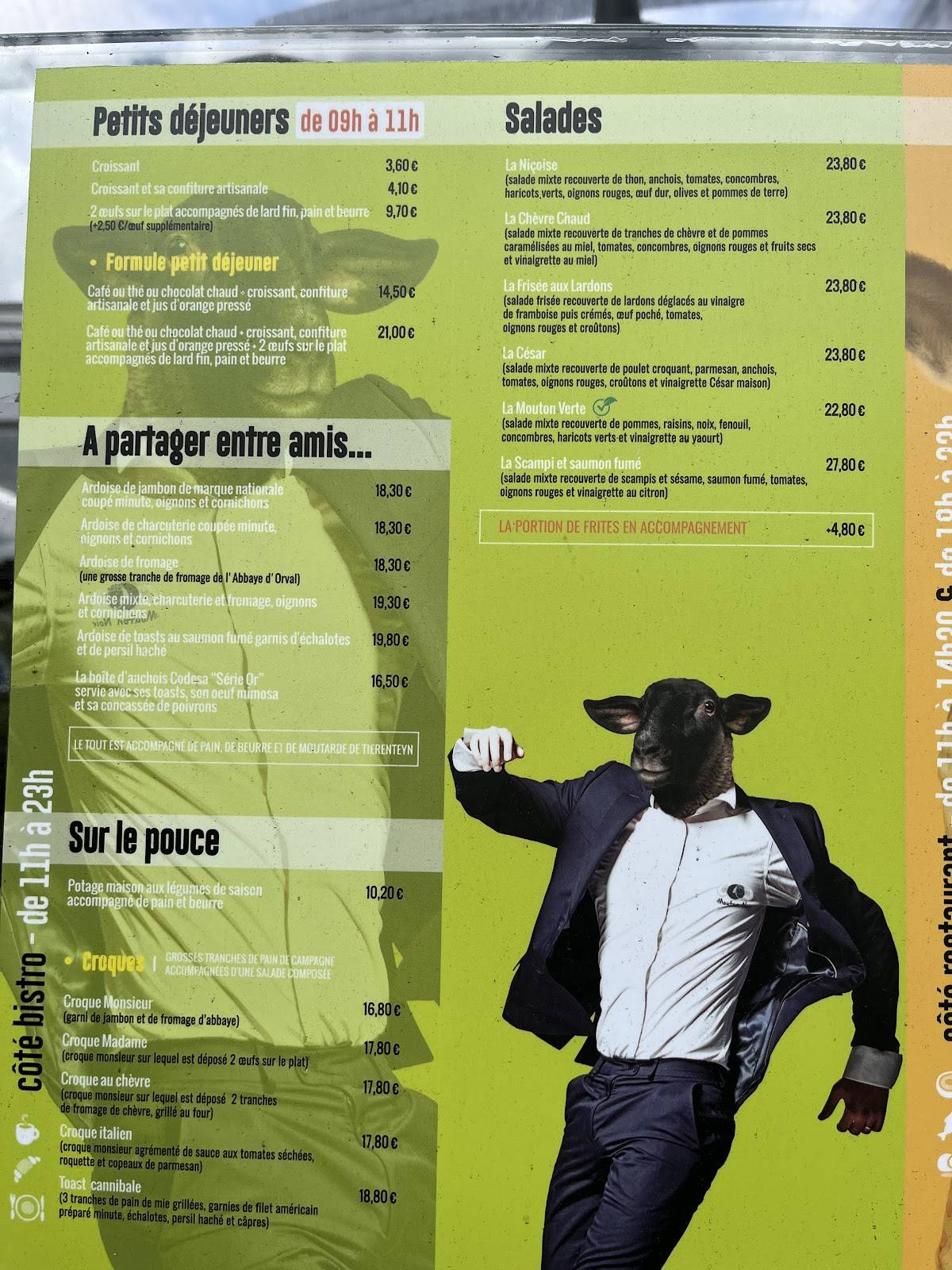 Menu de Le Mouton Noir