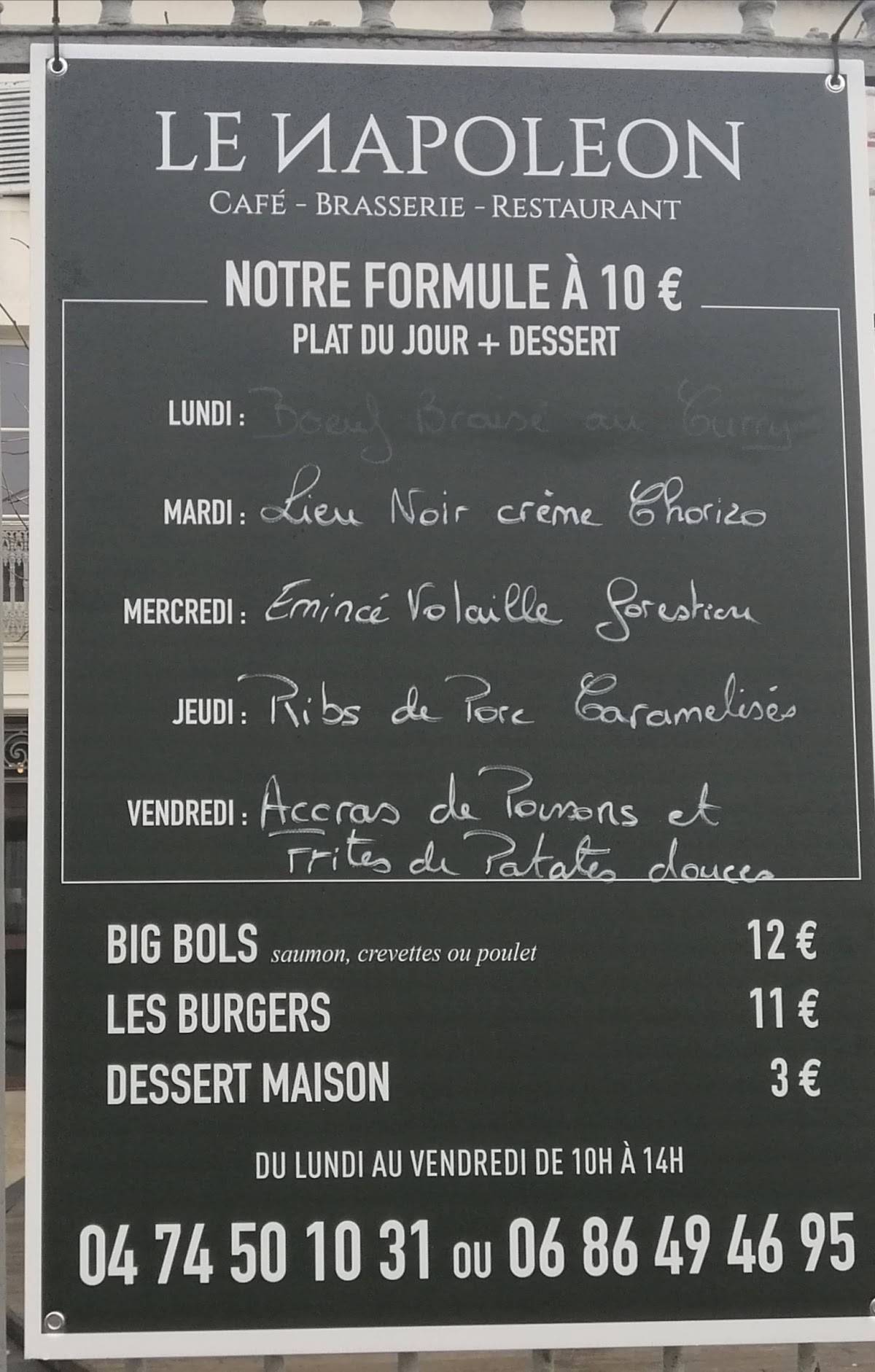 Menu au Le Napoleon restaurant Châtillon sur Chalaronne