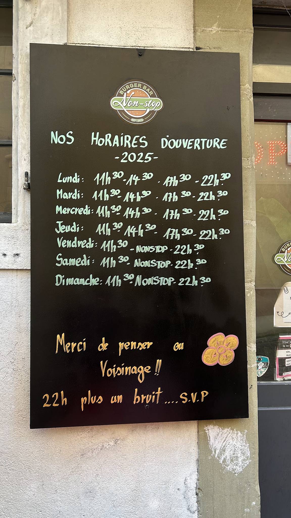 Menu de Le Non-Stop burger Lutry