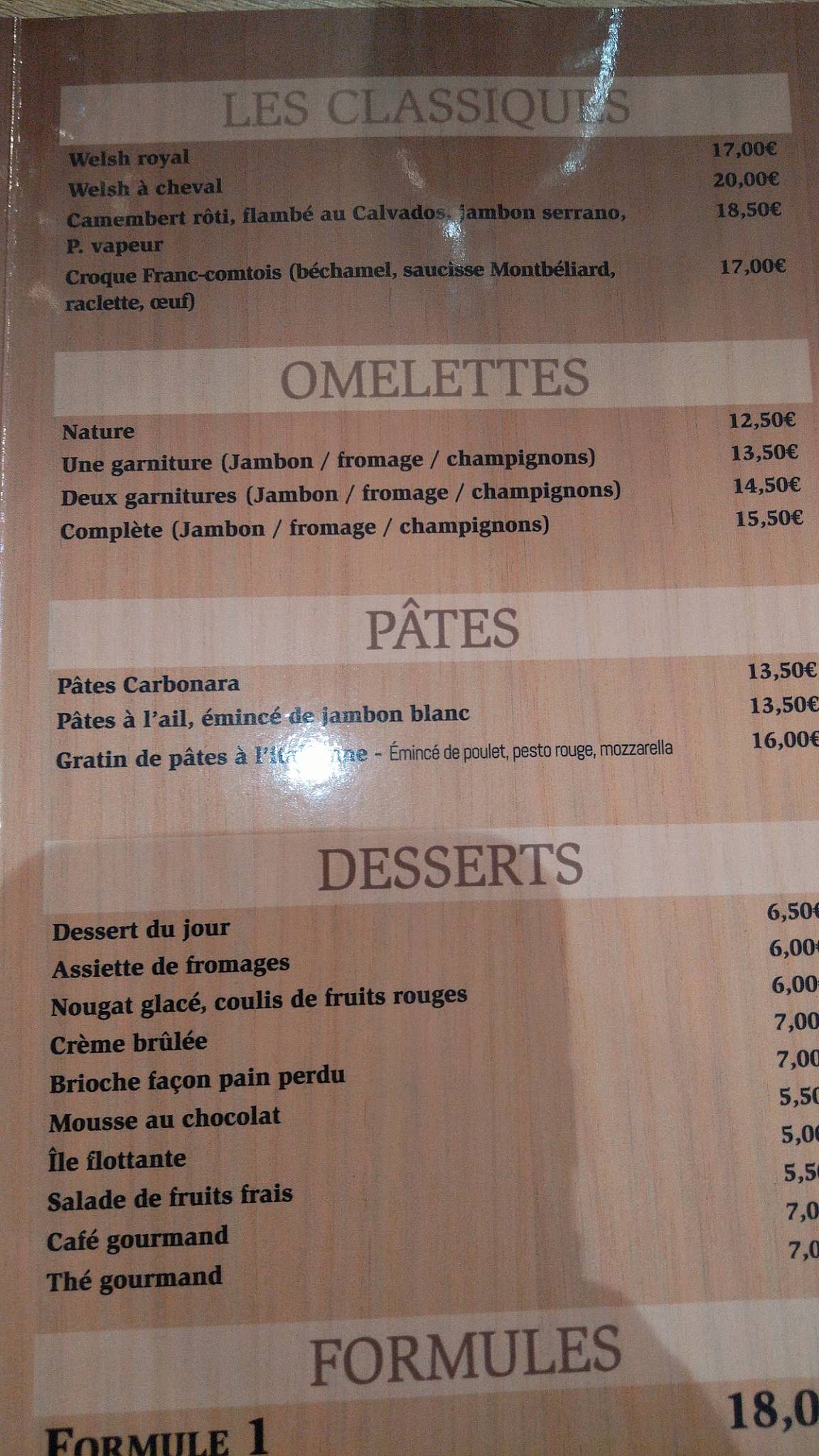 Menu de Le Norzone