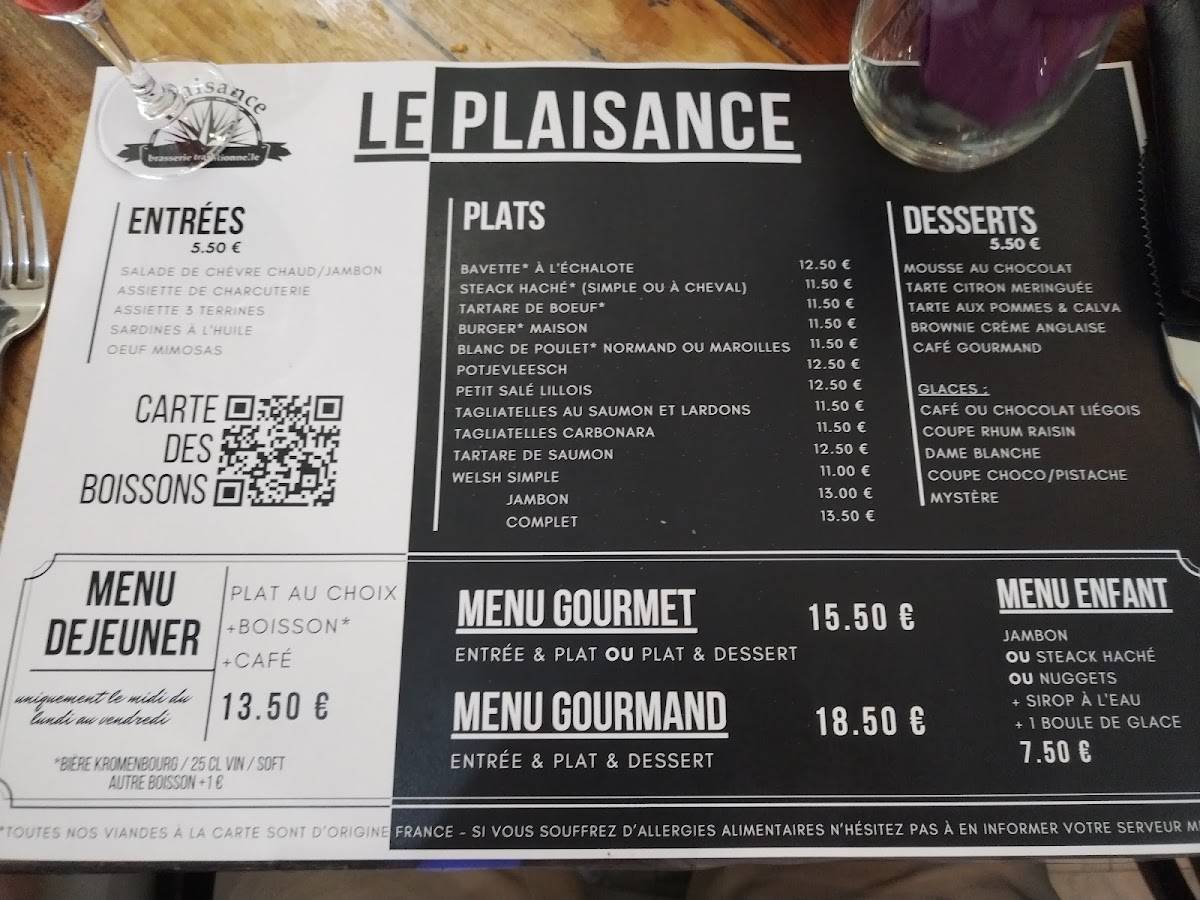 Menu au Café Brasserie Le Plaisance Boulogne sur Mer, Boulogne-sur-Mer