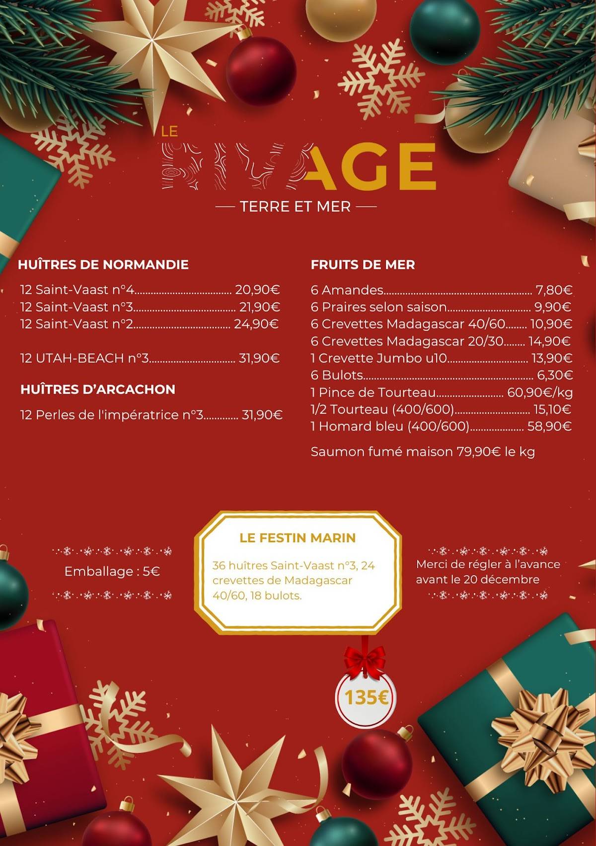 Menu de Le Rivage