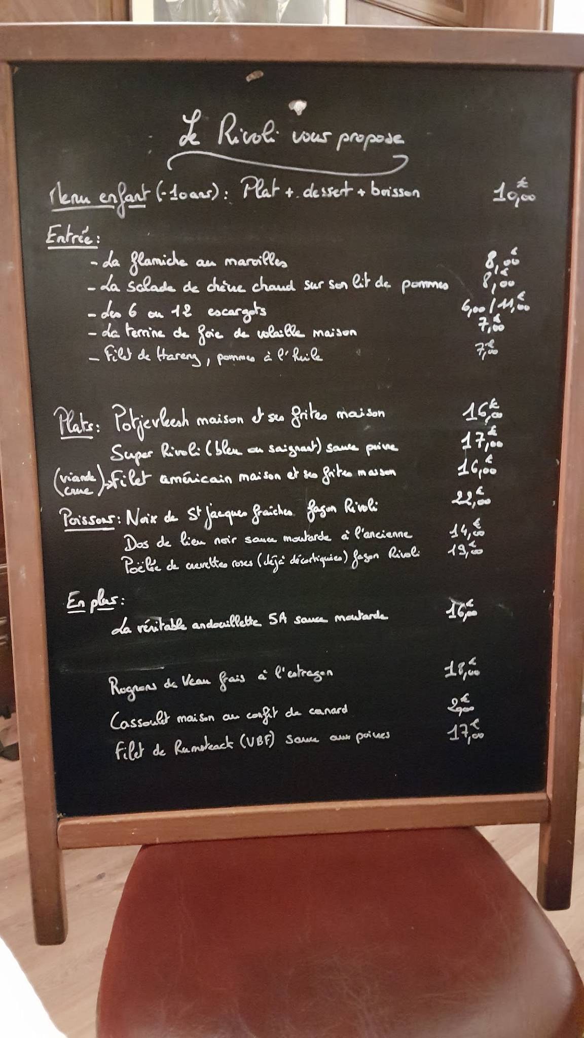 Menu de Le Rivoli