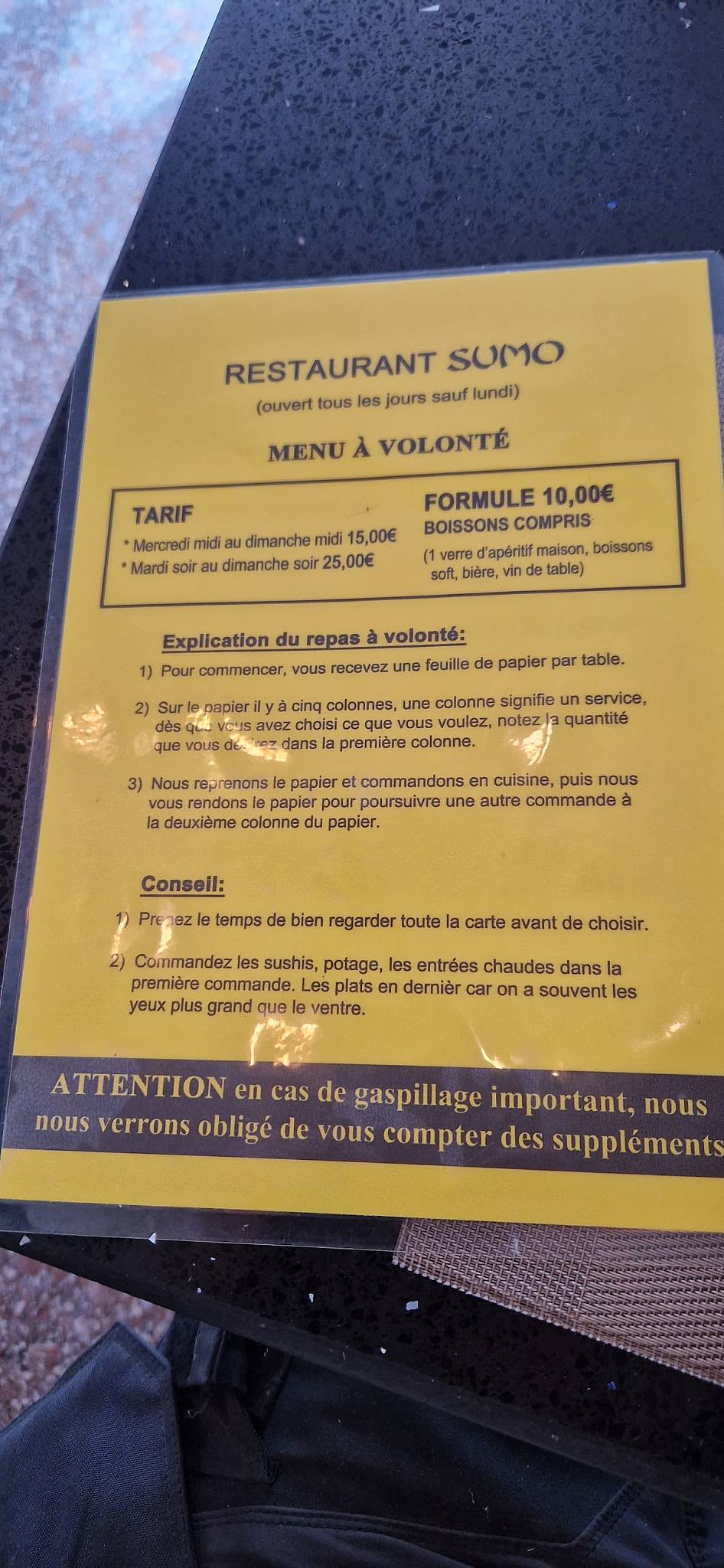 Menu de Le Sumo