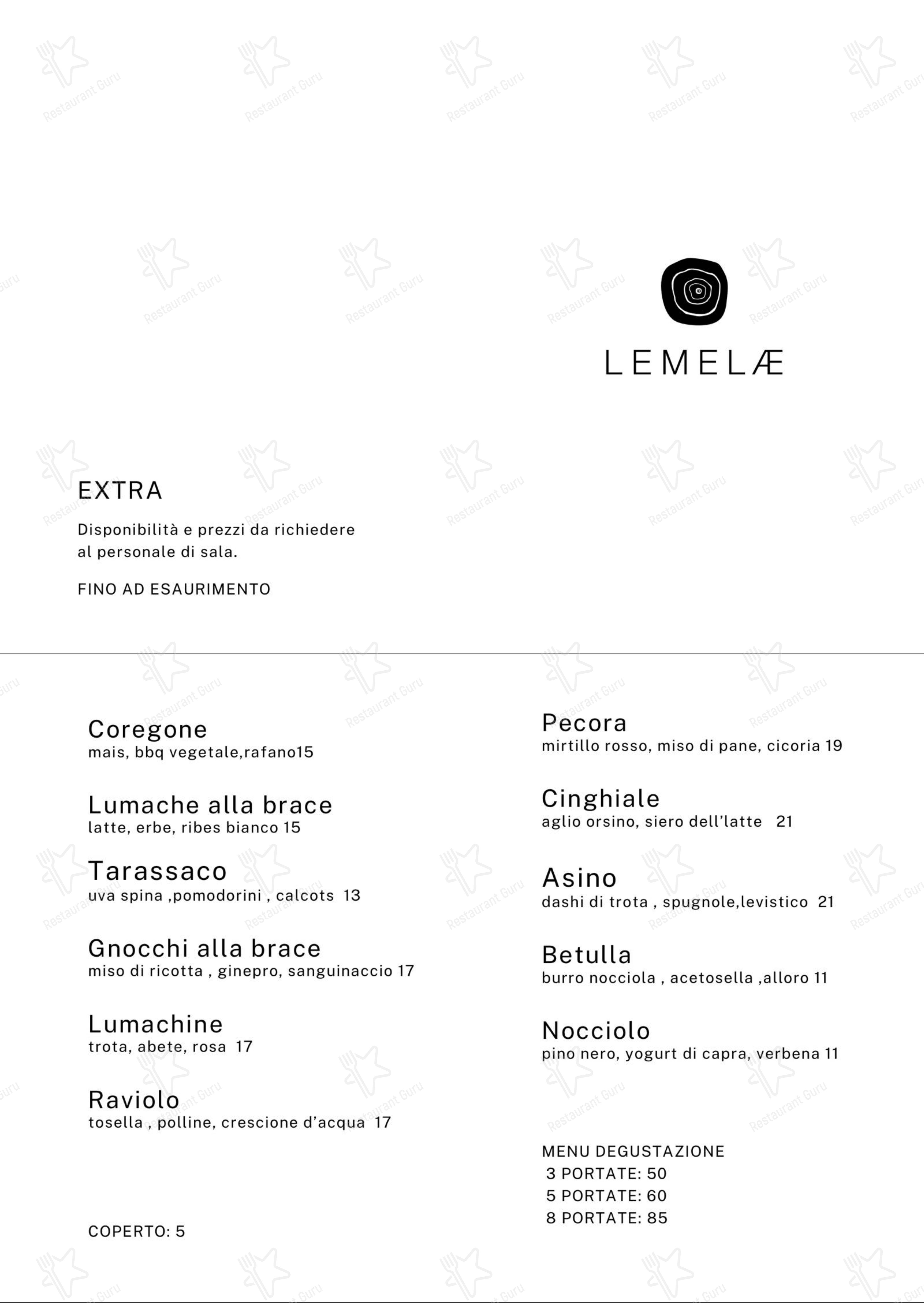 Lemelae in Gallio - Menu