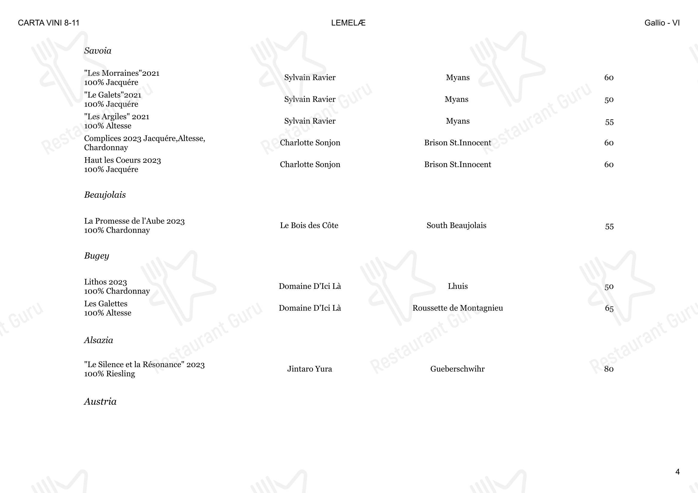 Menu bar per Lemelae in Gallio