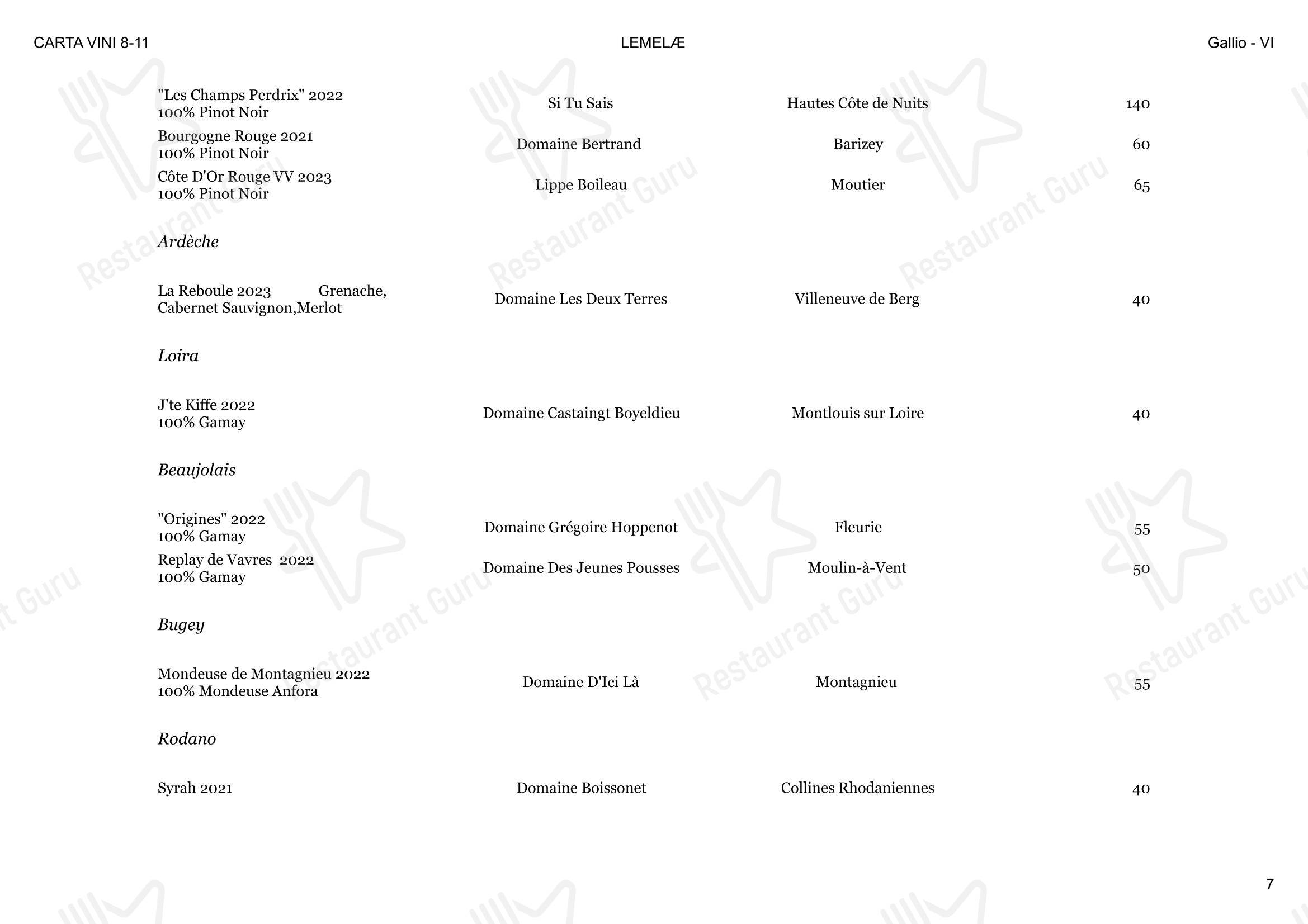 Menu bar per Lemelae ristorante