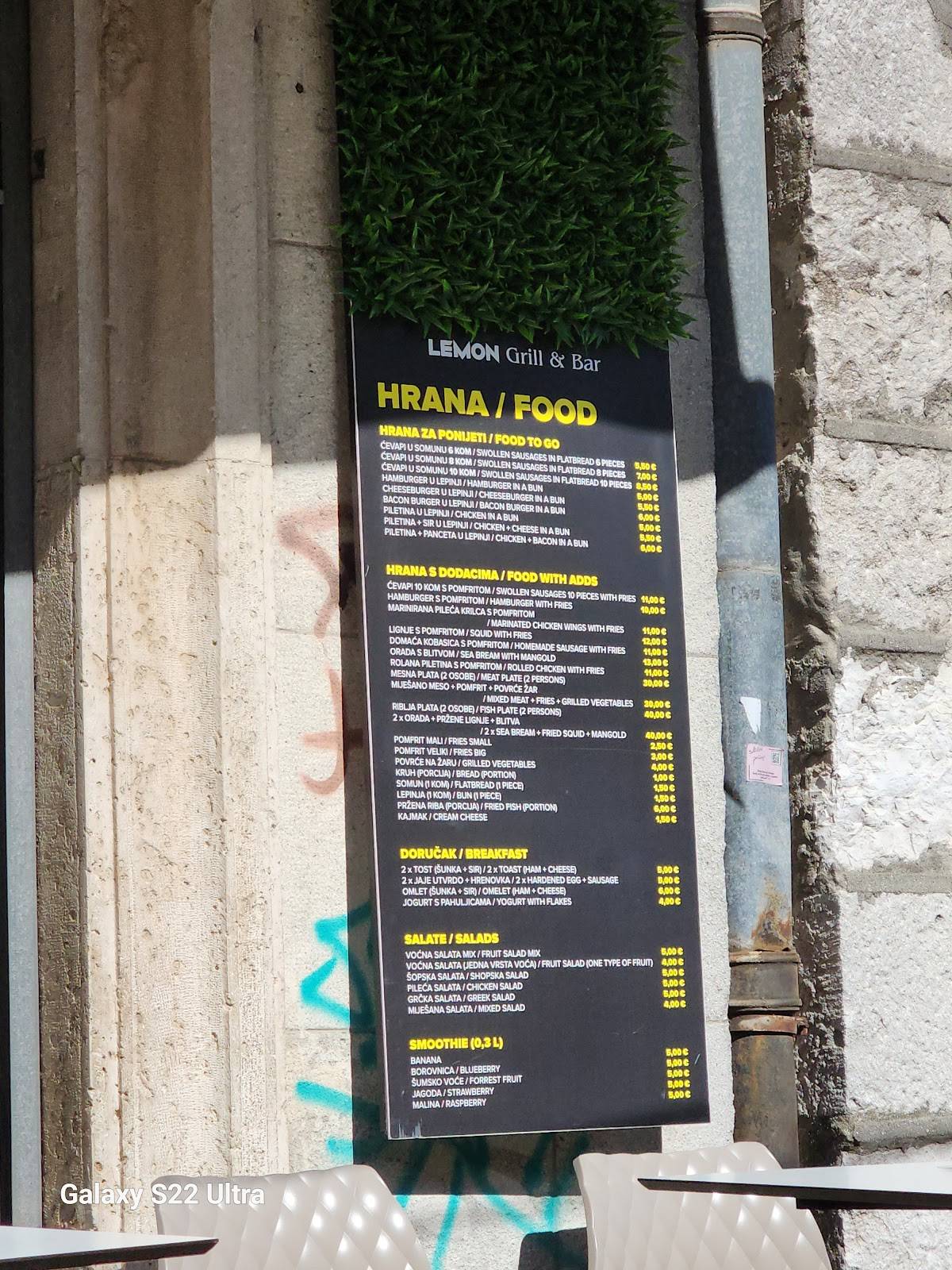 Menu de Lemon Grill&Bar