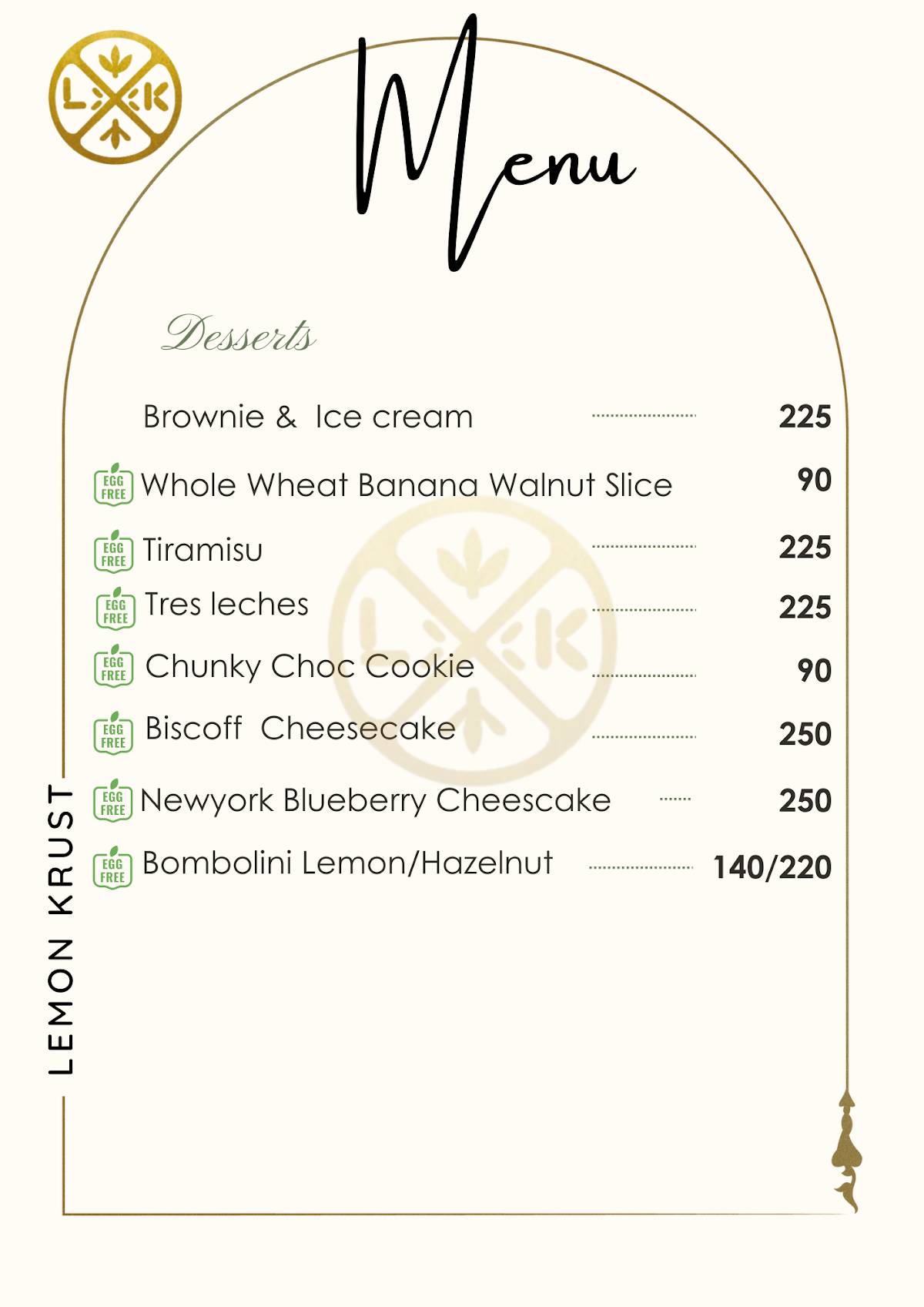 Lemon Krust Pattisserie menu