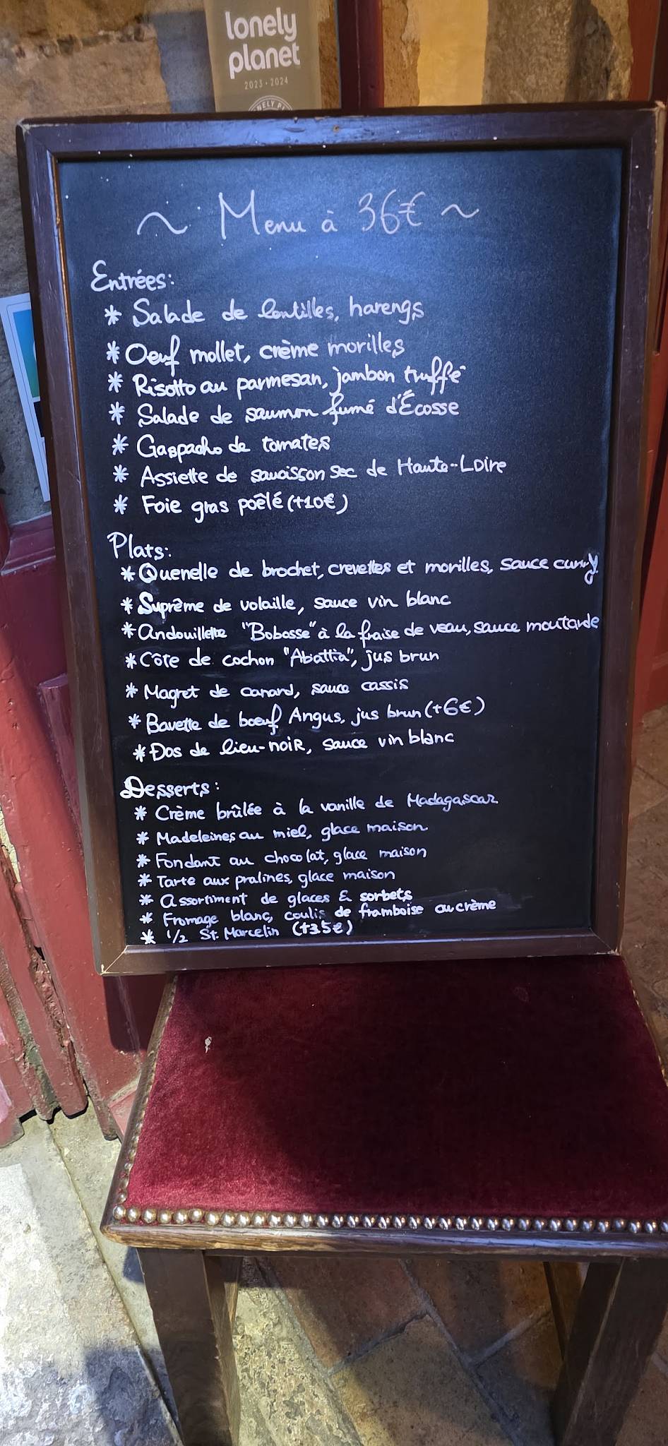 Menu de Les Adrets