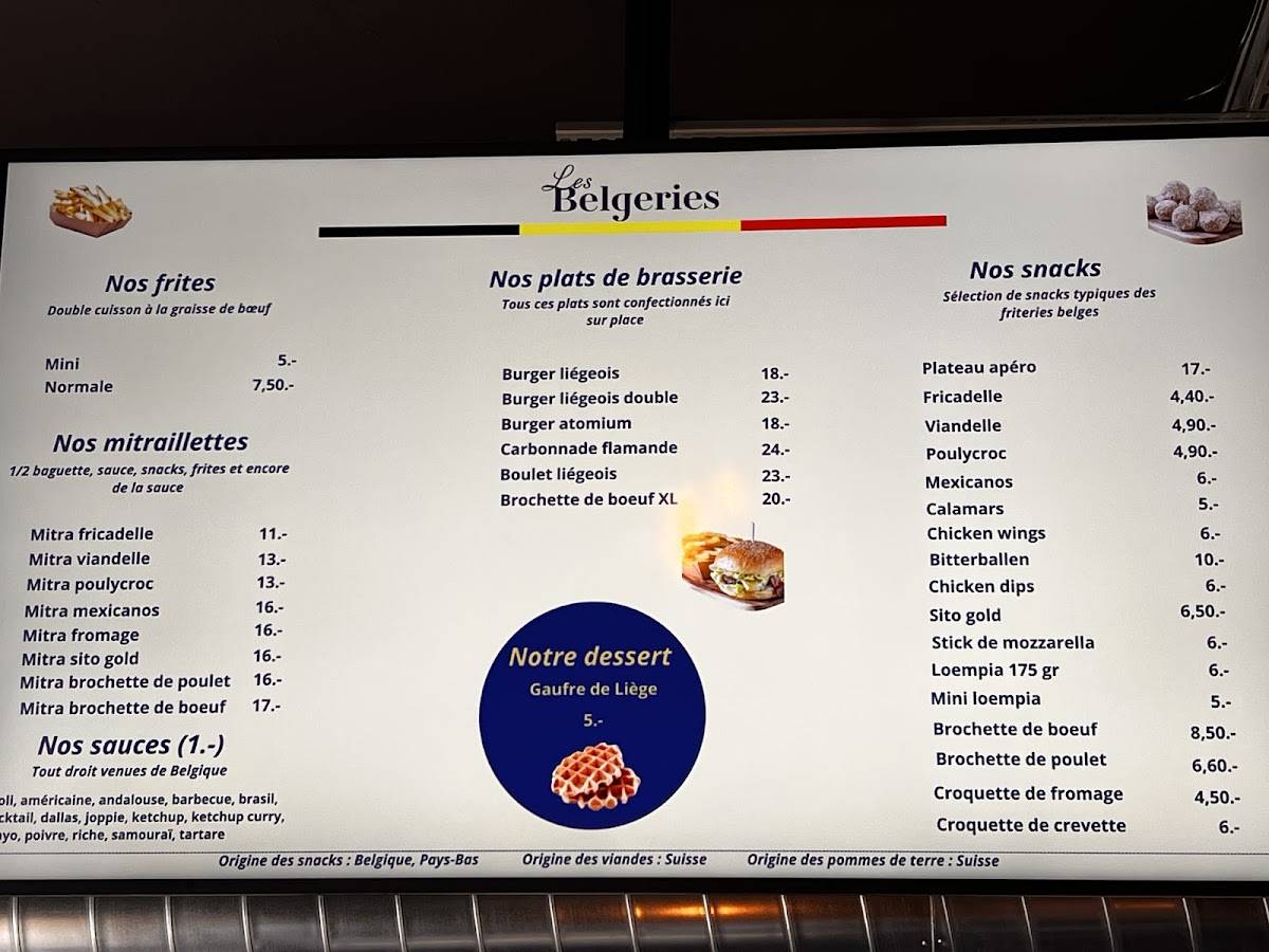 Menu di Les Belgeries 