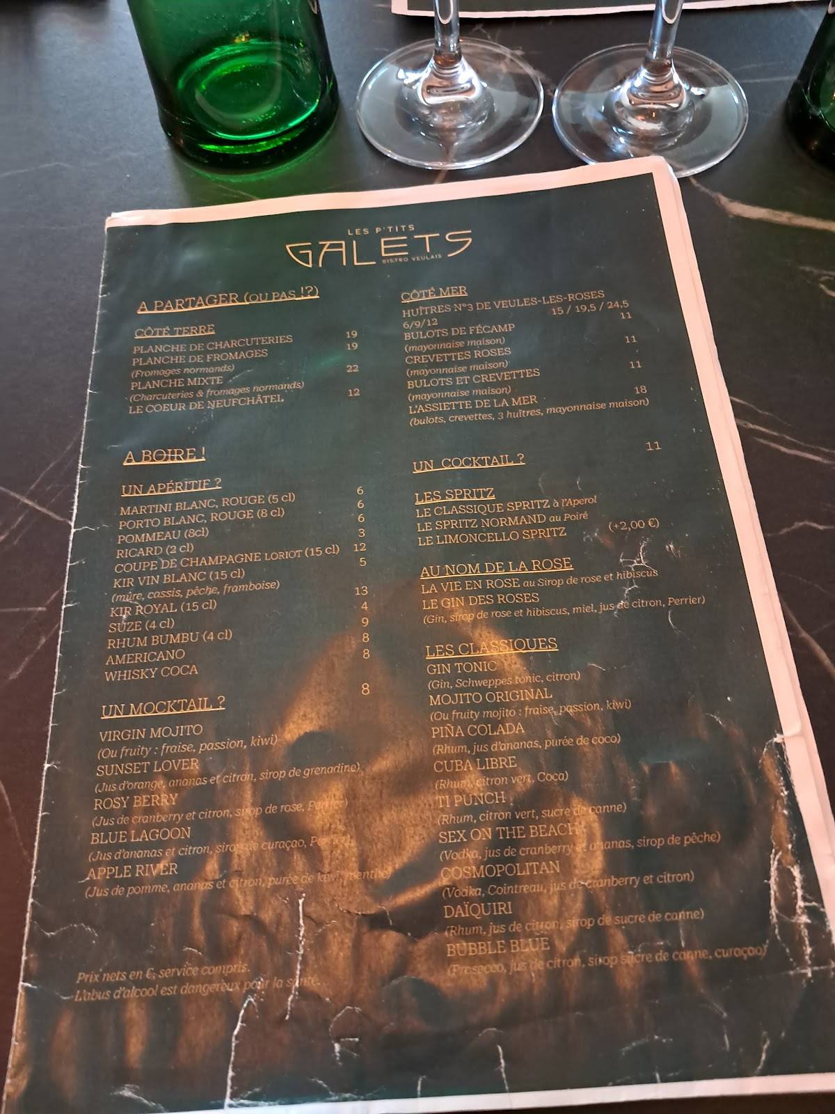Menu de Les P'tits Galets