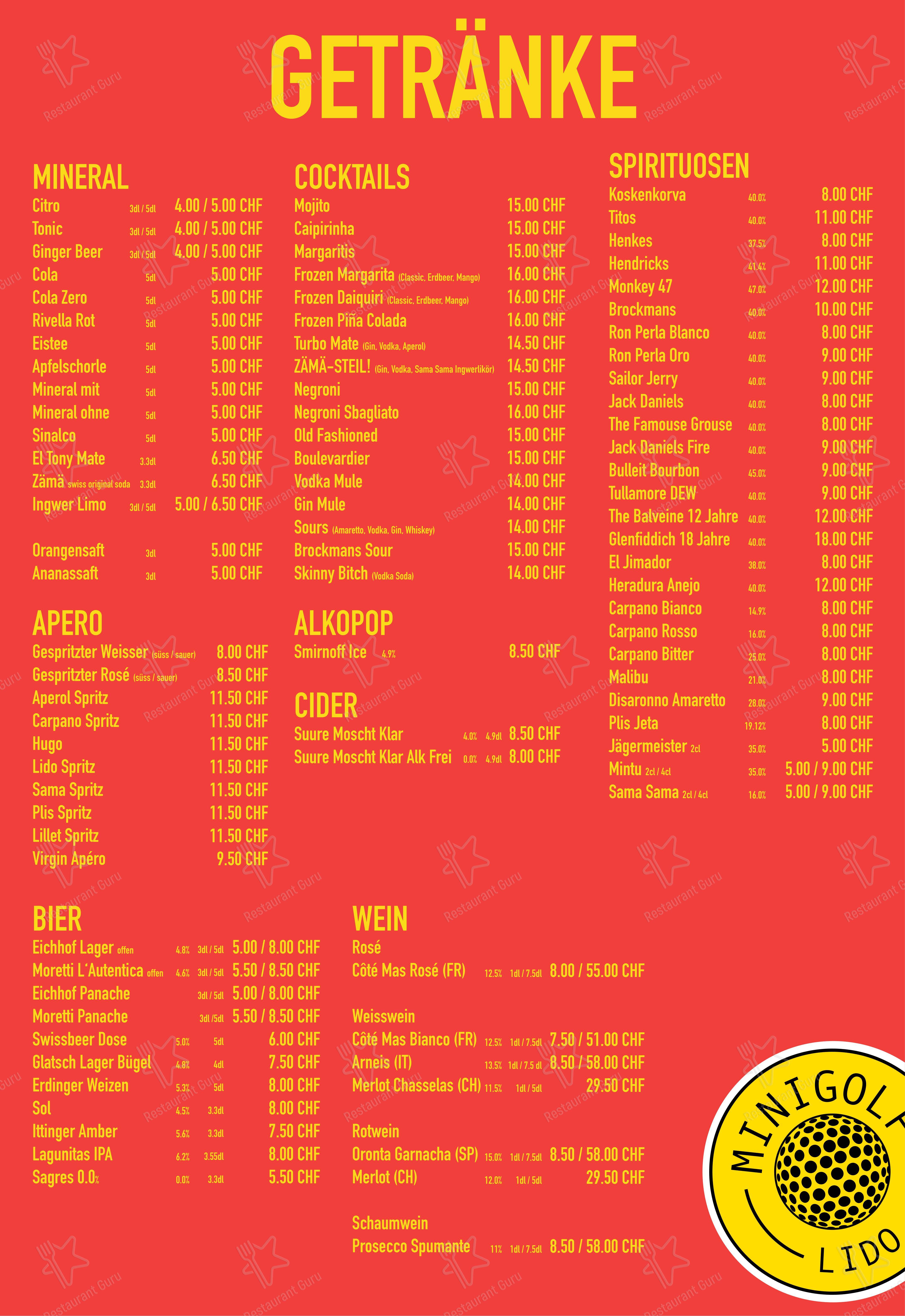 Lido Beach House in Lucerna - Menu