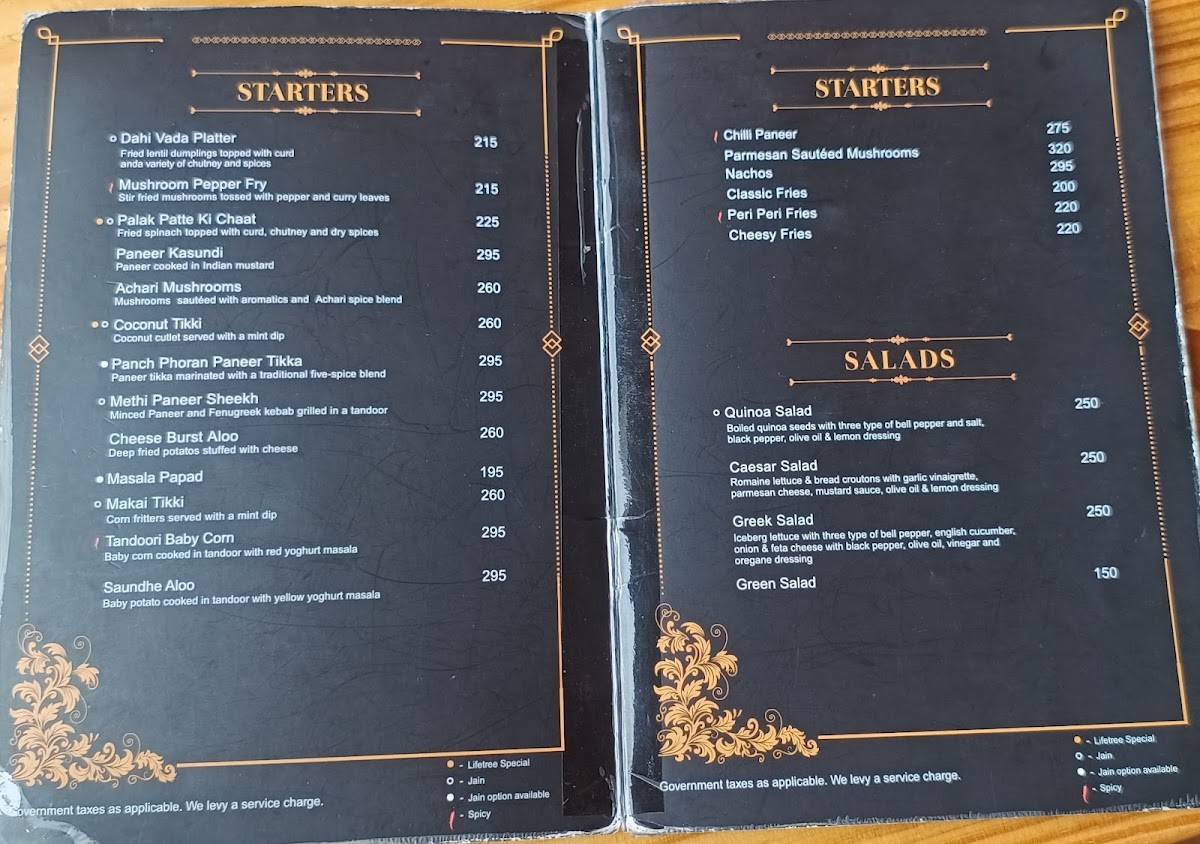 Lifetree : Inspired Vegetarian Cuisine menu
