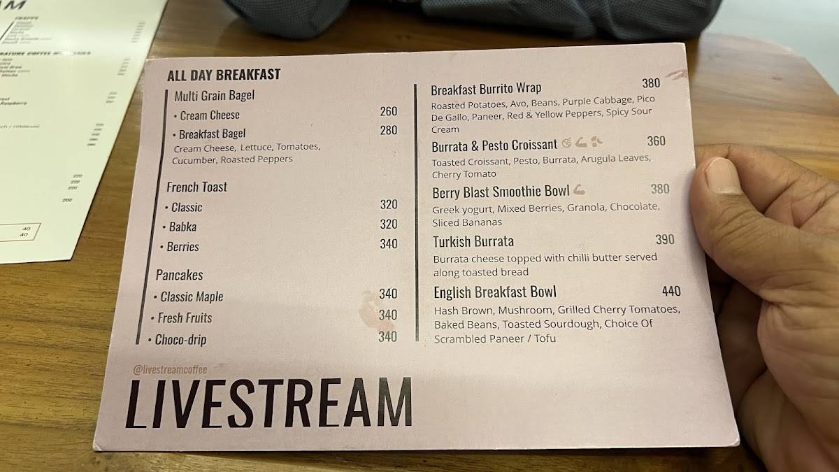 Livestream Coffee Vesu menu