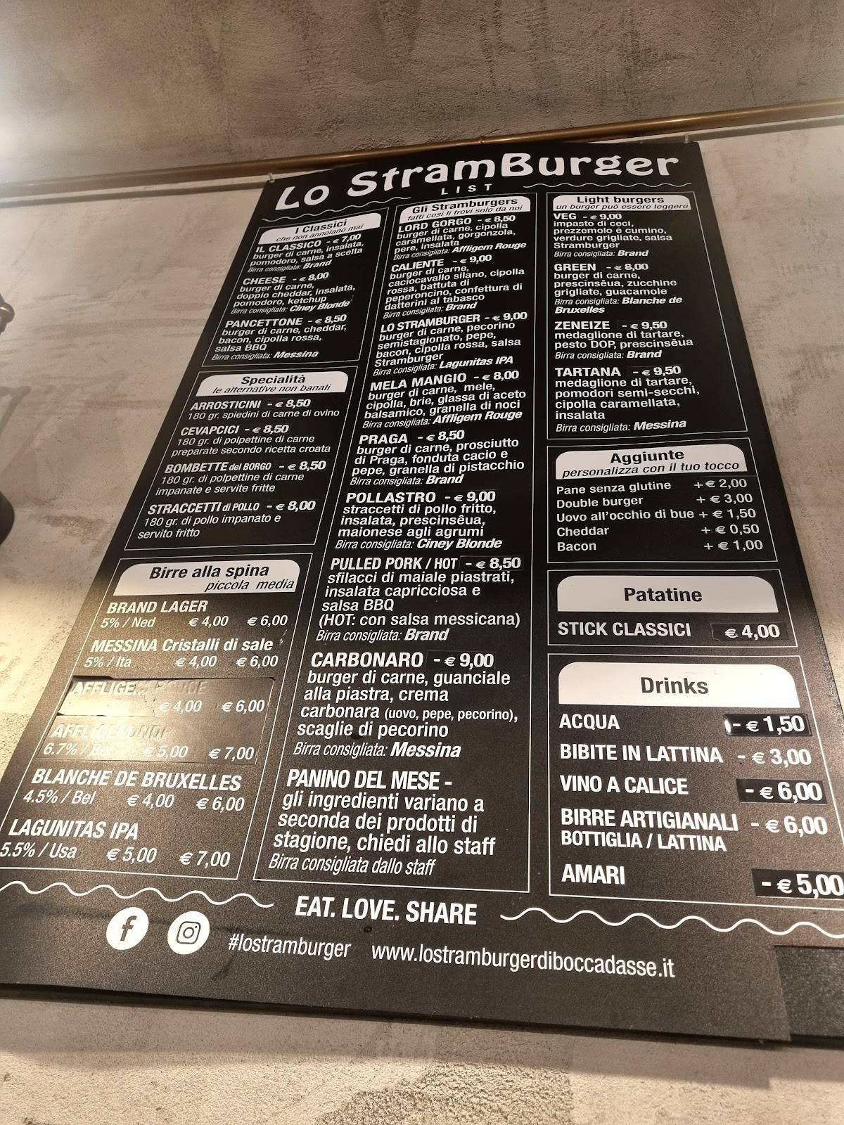 Menu di Lo Stramburger 