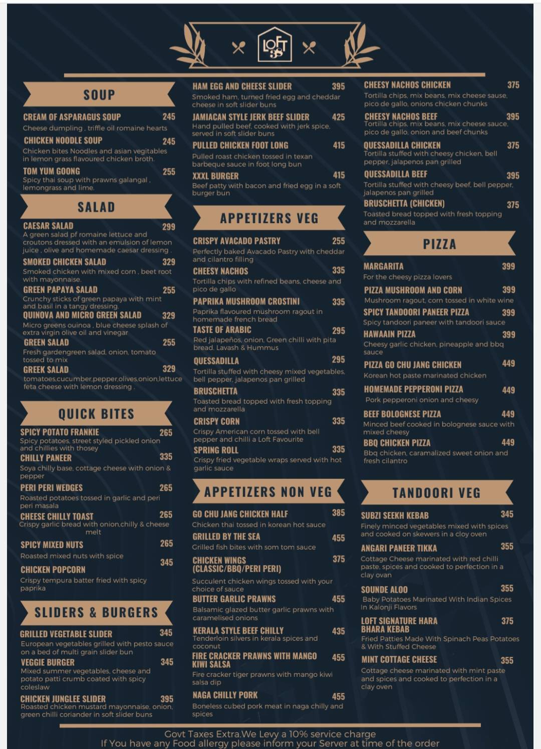 Loft 38 menu