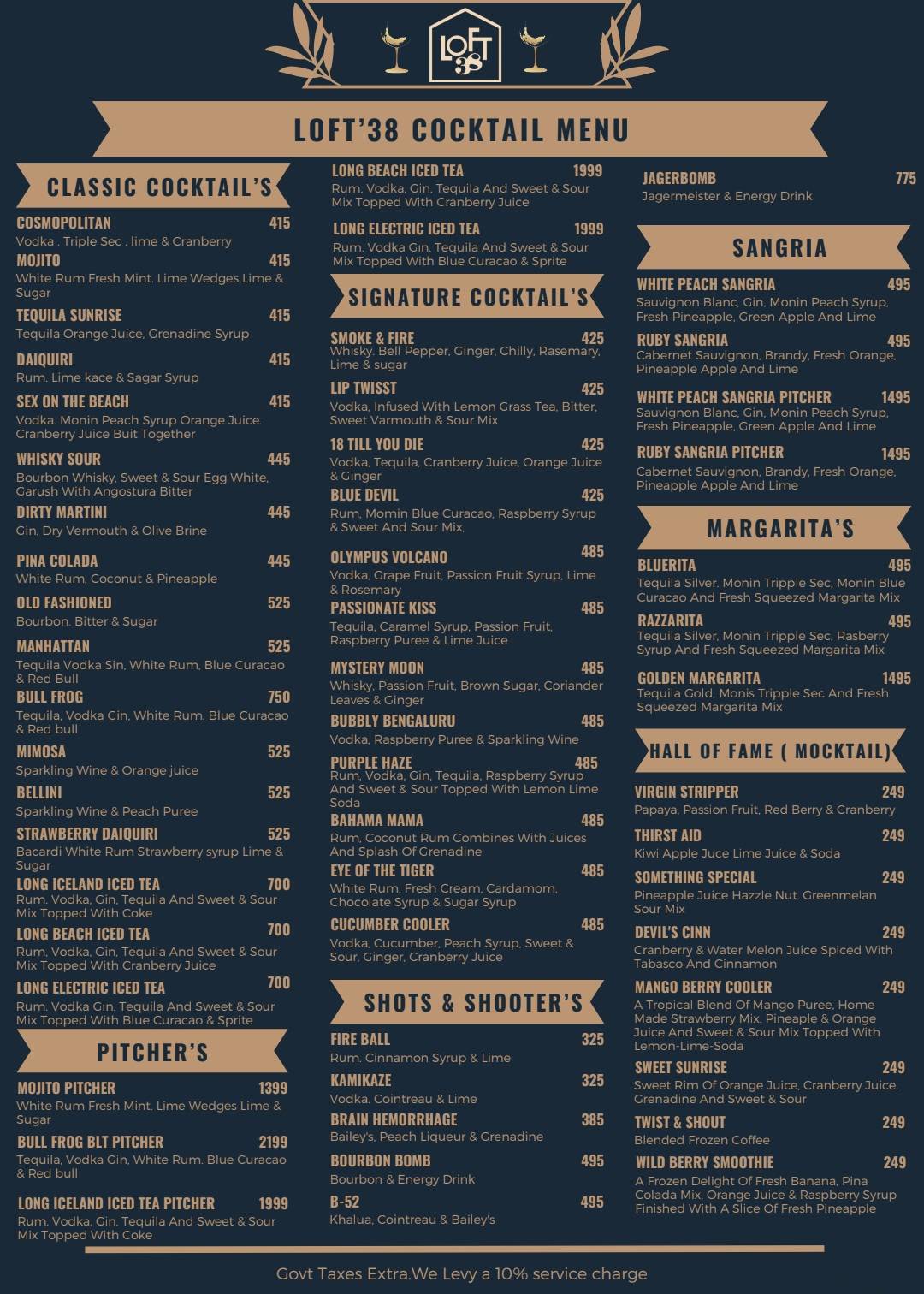 Loft 38 menu