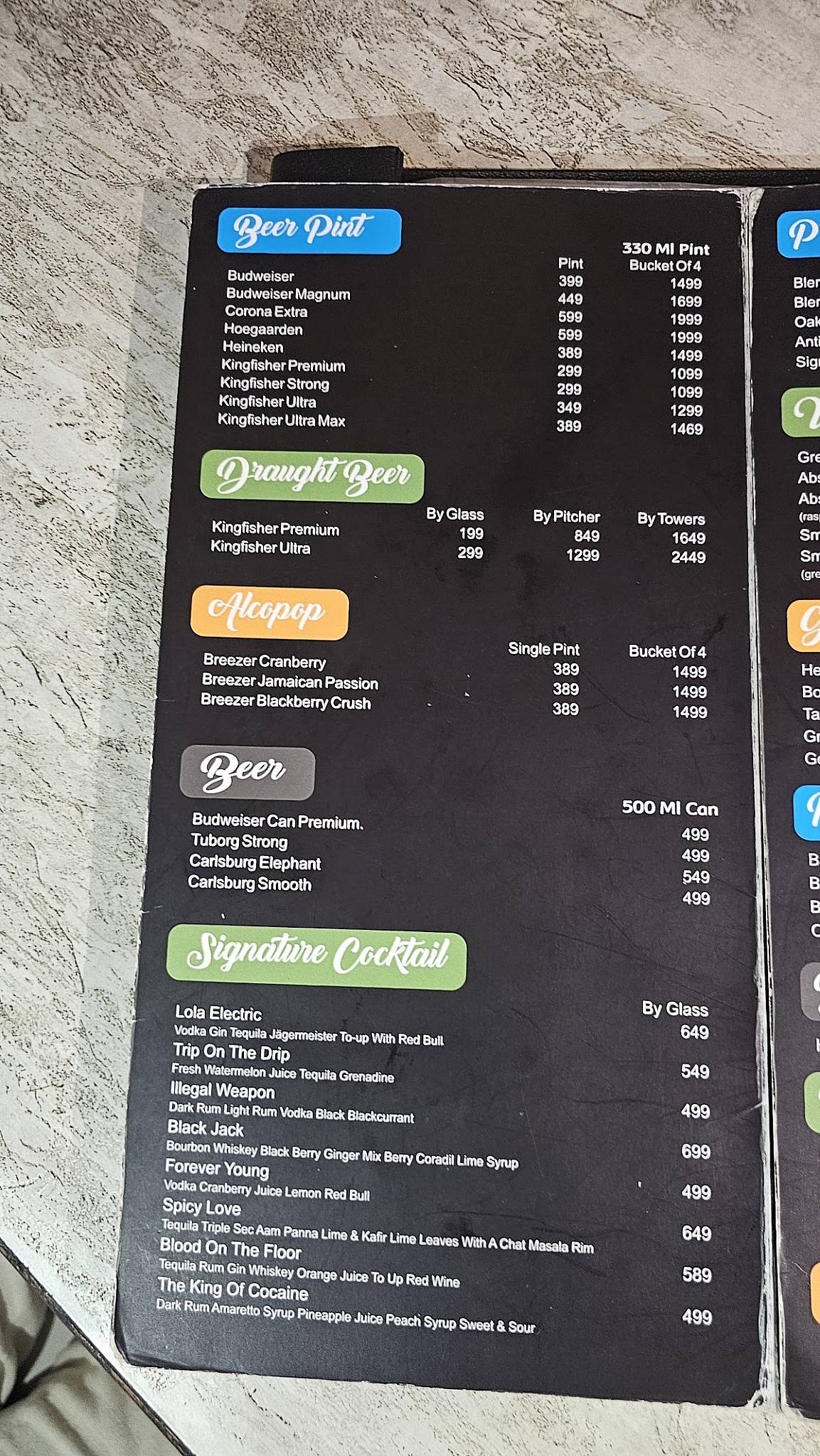 Lola cafe and bar menu