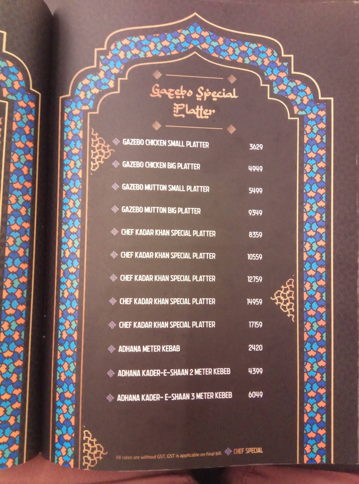 Gazebo Dhaba Lonavala menu