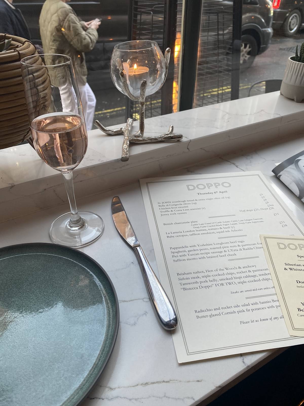 Menu at Doppo restaurant, London