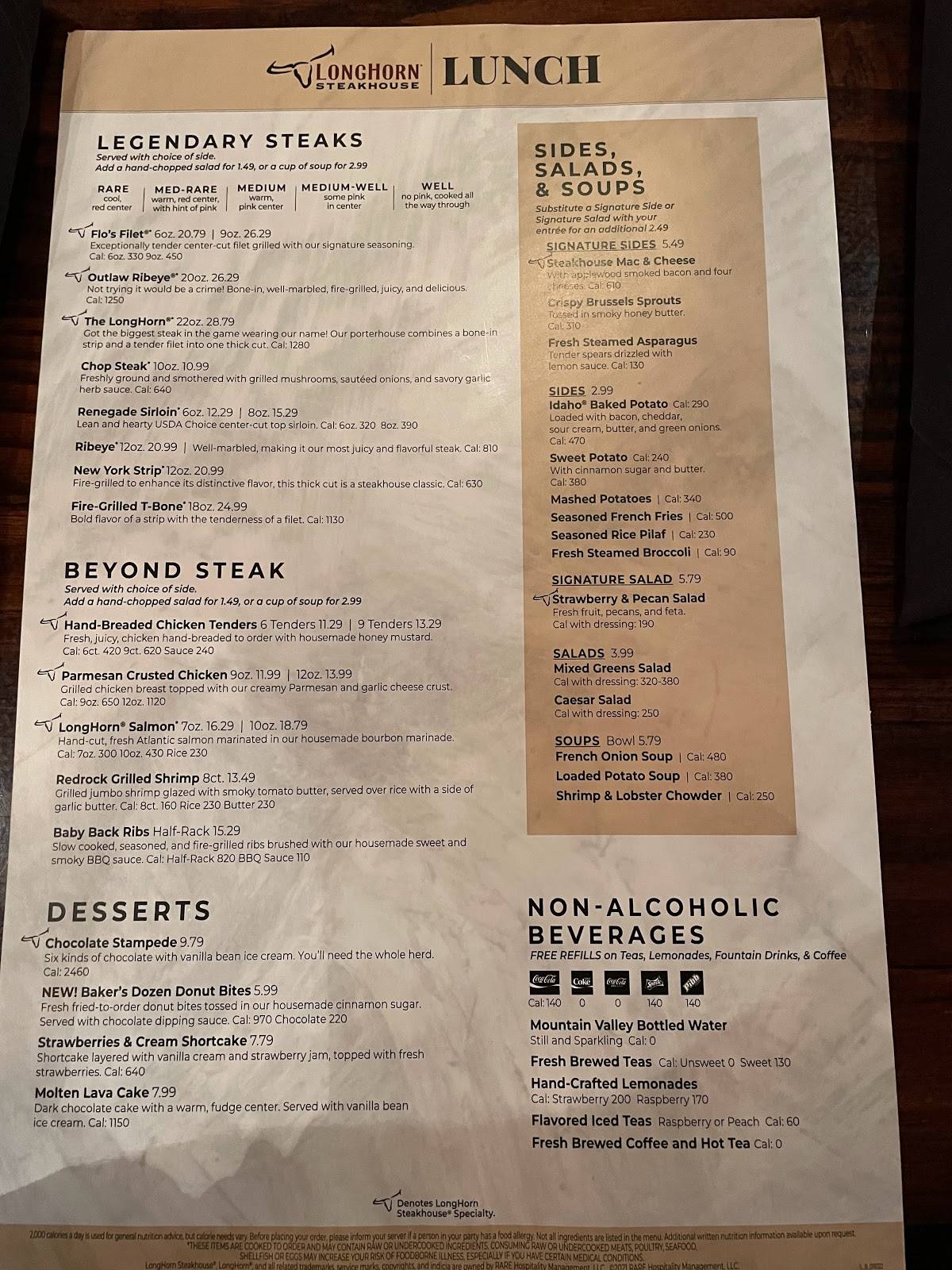 Menu at LongHorn Steakhouse, WinstonSalem, 955 Hanes Mall Blvd