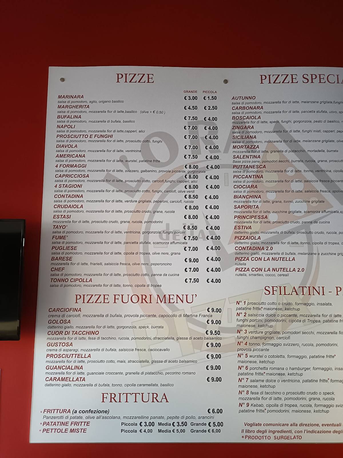 Menu di L'ora della pizza 