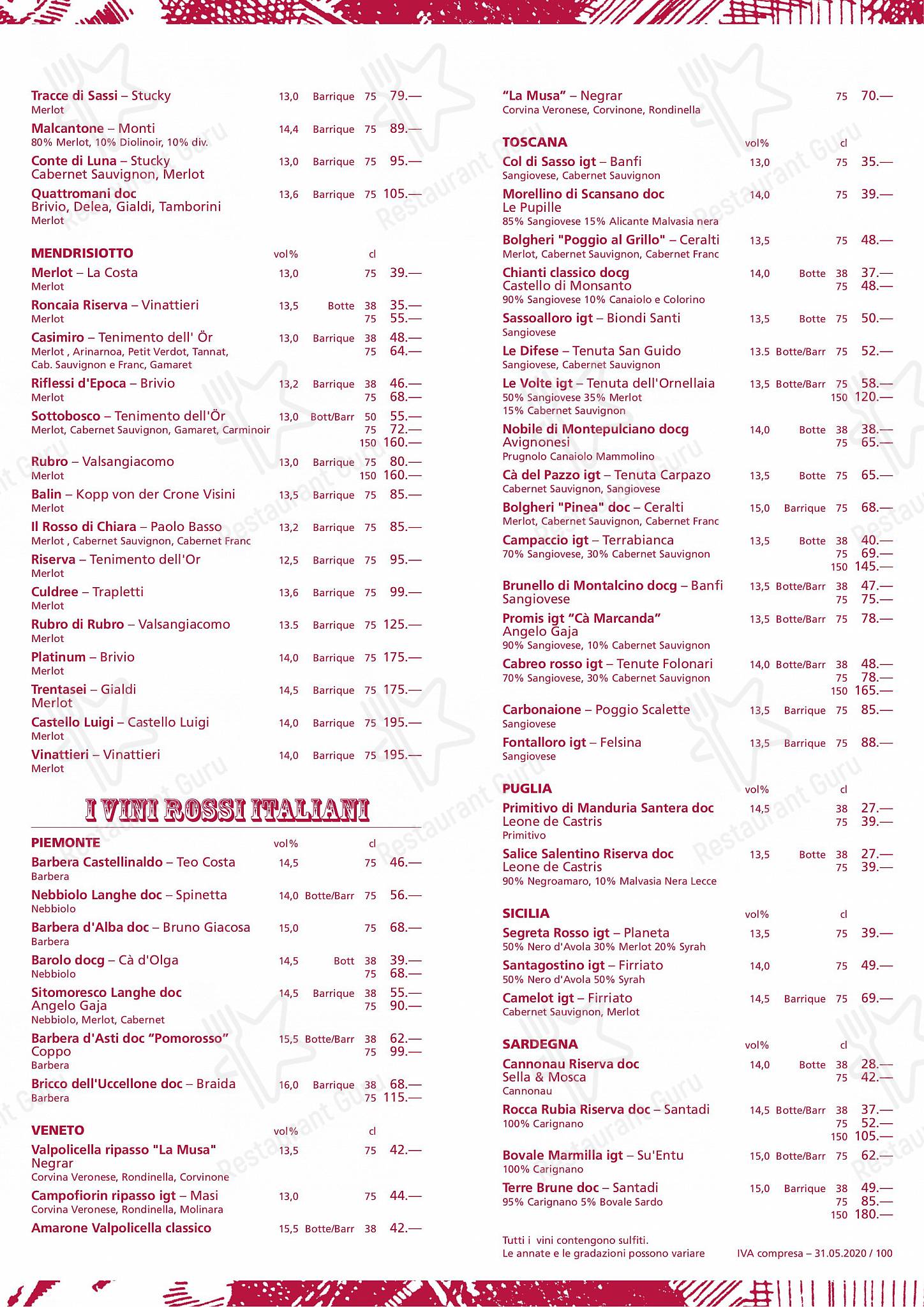 Ristorante Grotto Broggini in Losone - Wine Menu