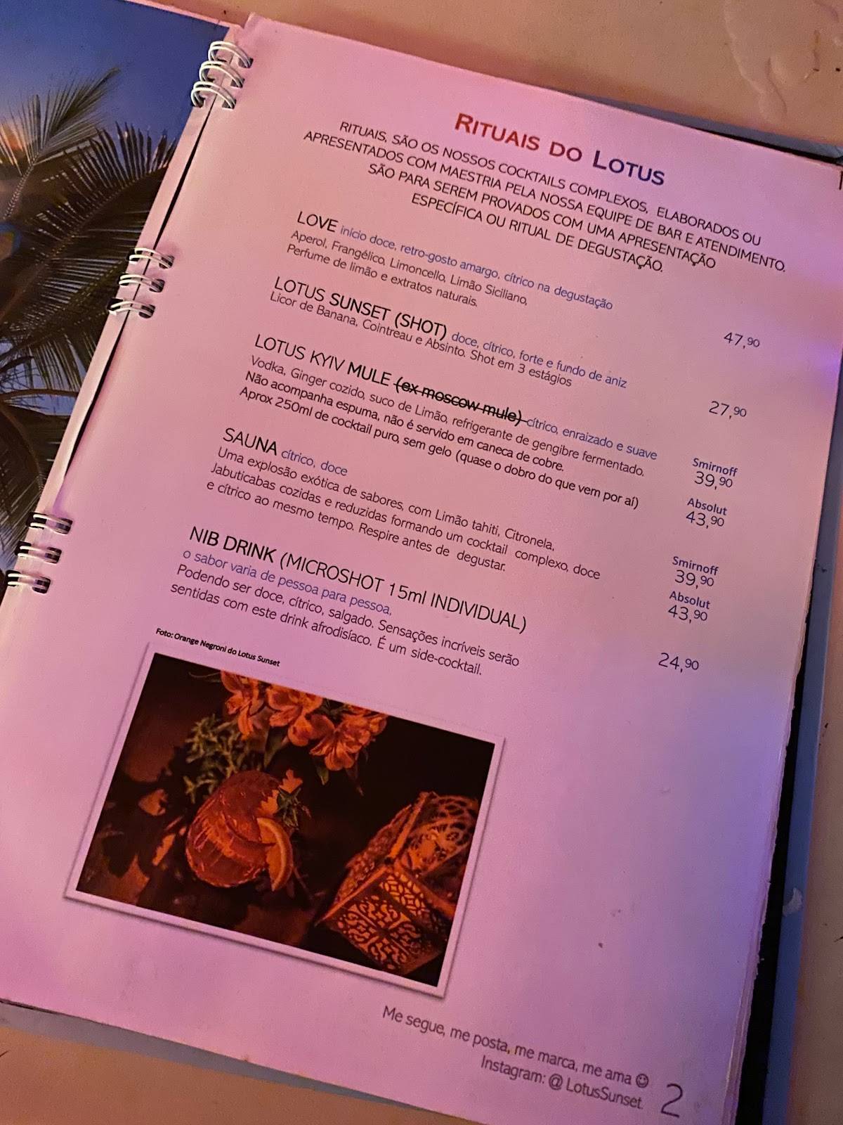 Lotus Sunset cardápio