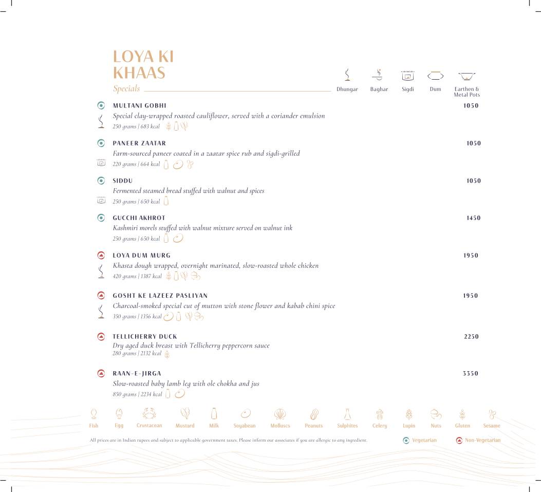 Loya - Taj West End, Bengaluru menu