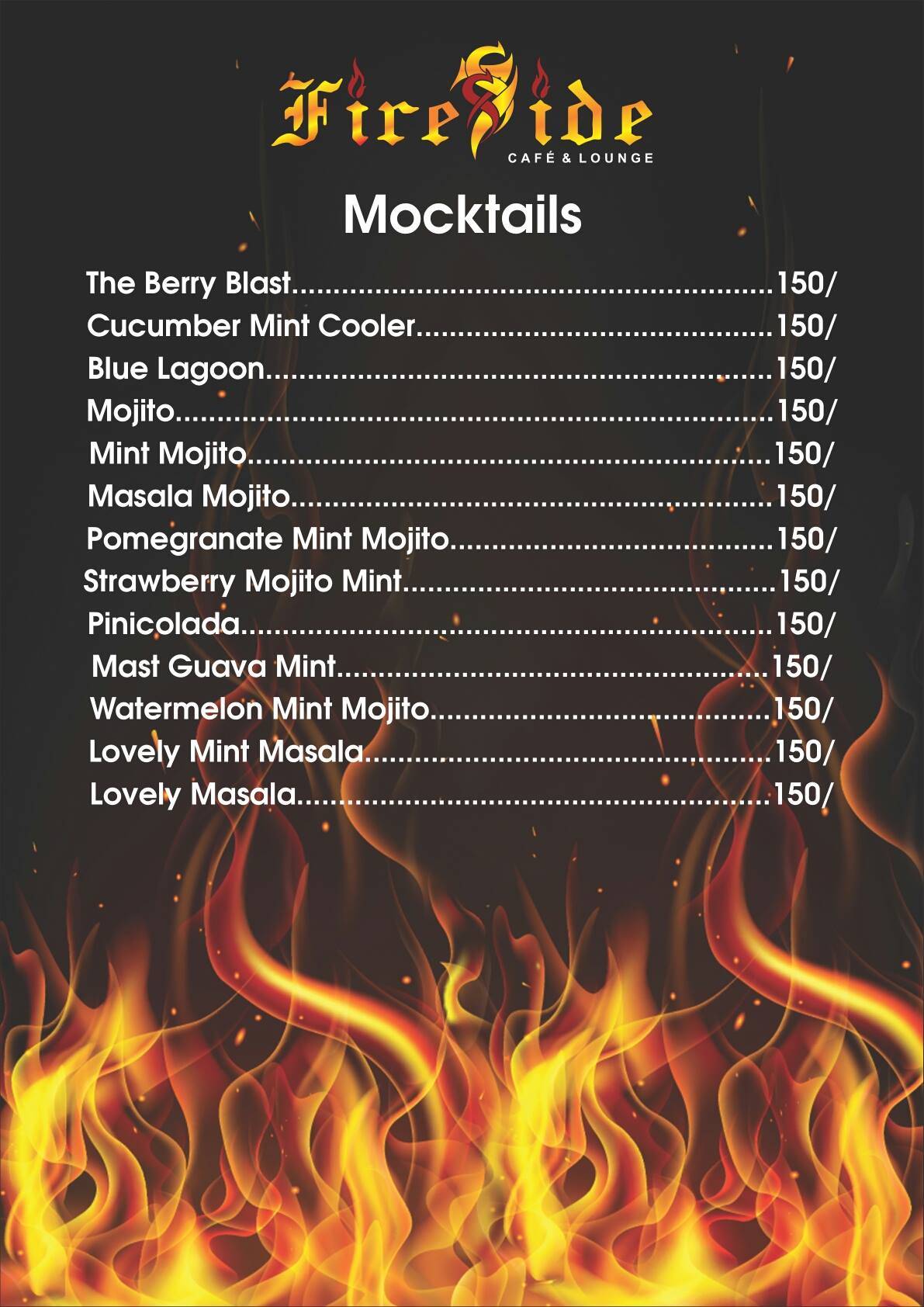 Fireside sky lounge menu