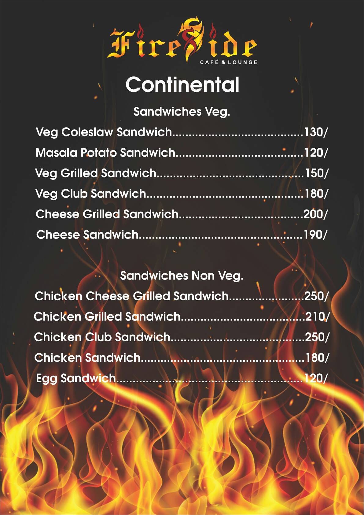 Fireside sky lounge menu