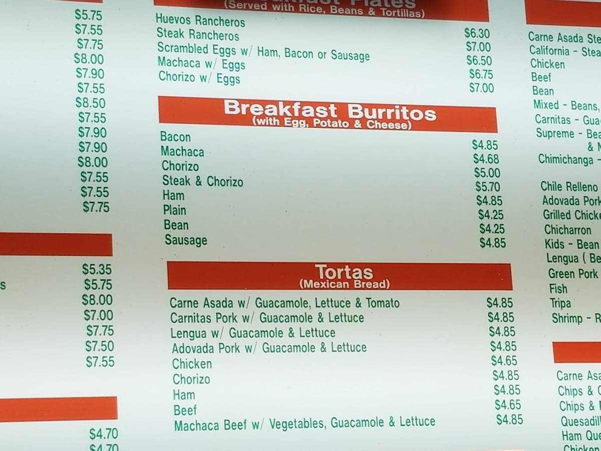 Menu at Lucy's Tacos restaurant, La Junta